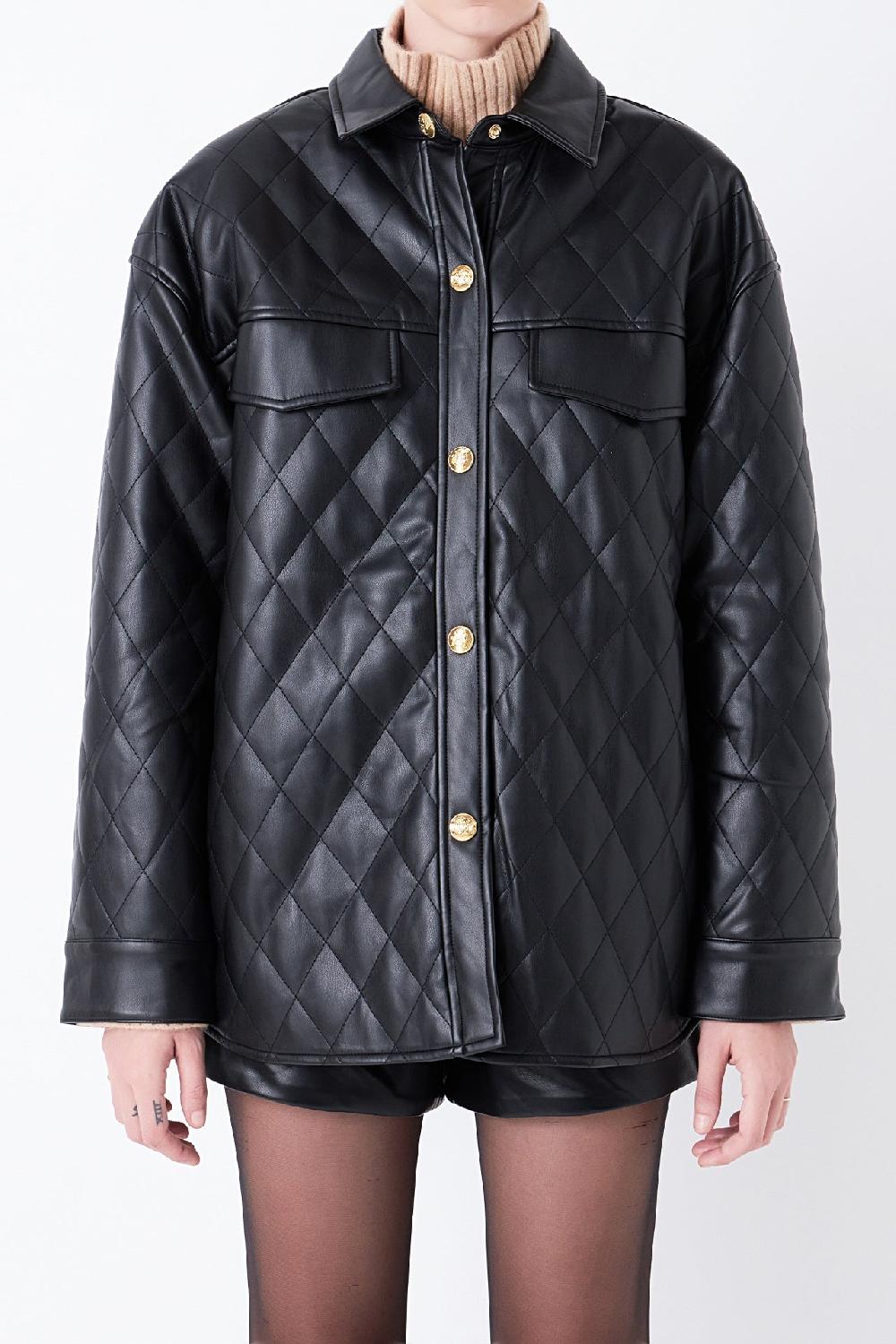 Endless Rose Quilted Faux Leather Jacket BLACK