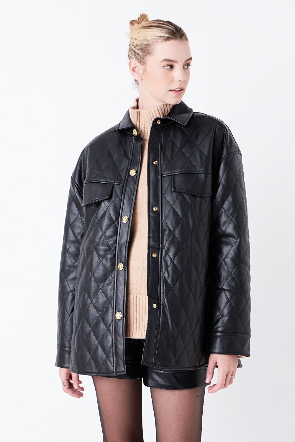 Endless Rose Quilted Faux Leather Jacket BLACK