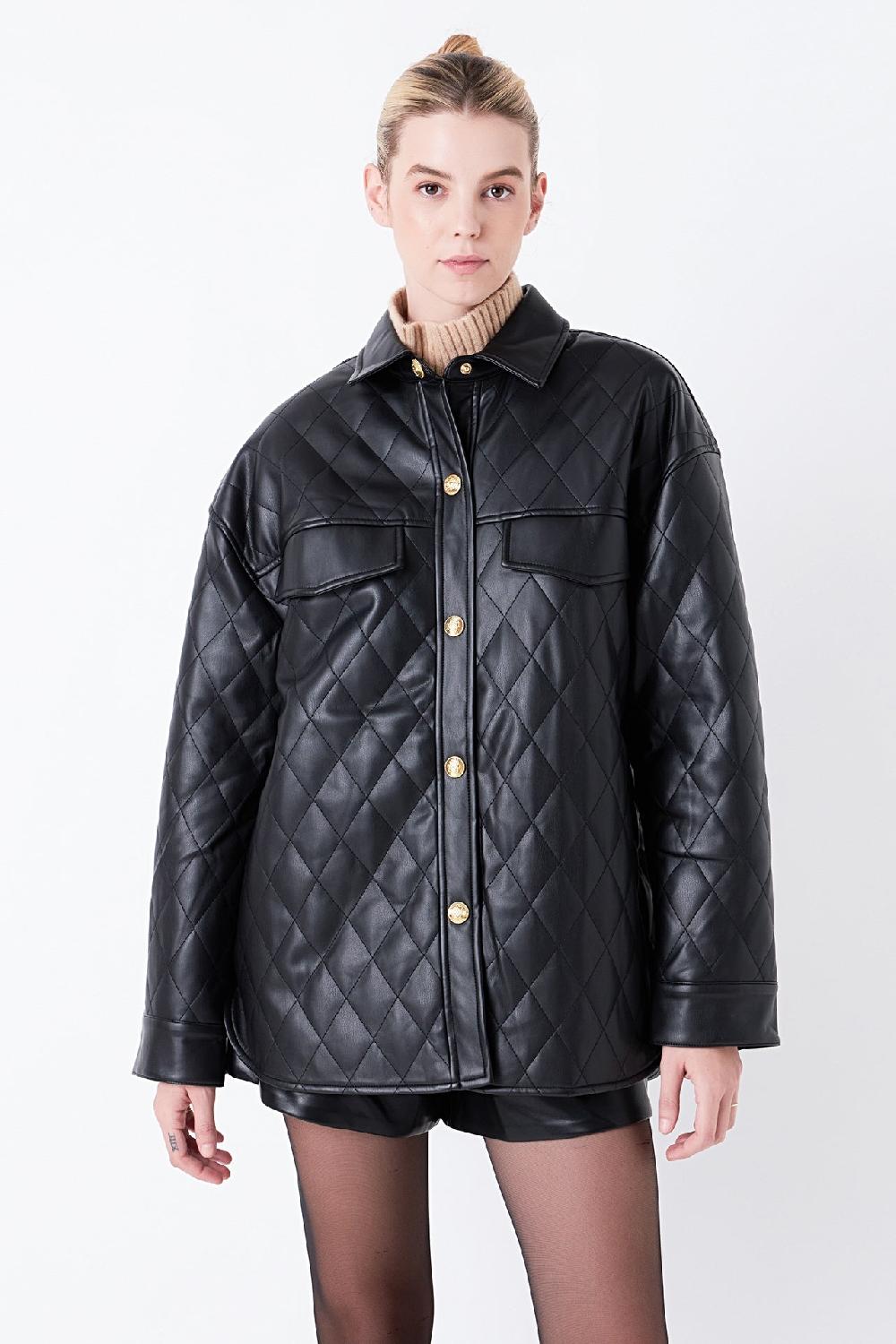 Endless Rose Quilted Faux Leather Jacket BLACK
