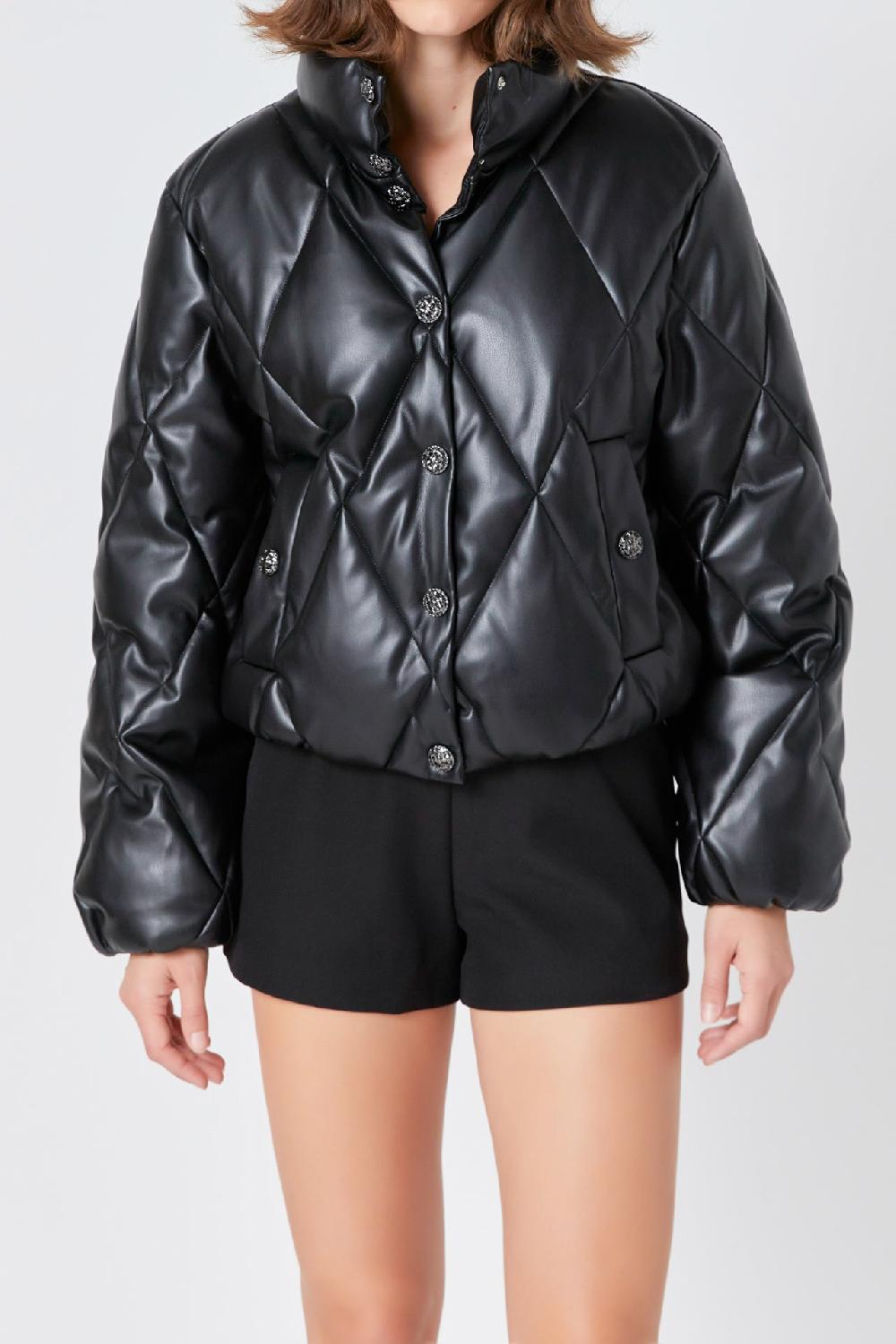 Endless Rose Quilted Pu Bomber BLACK