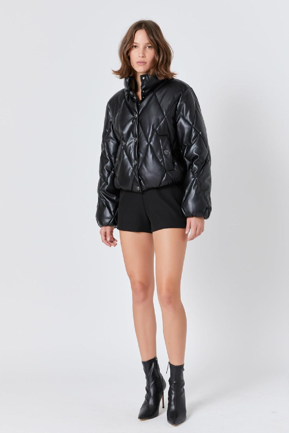 Endless Rose Quilted Pu Bomber BLACK