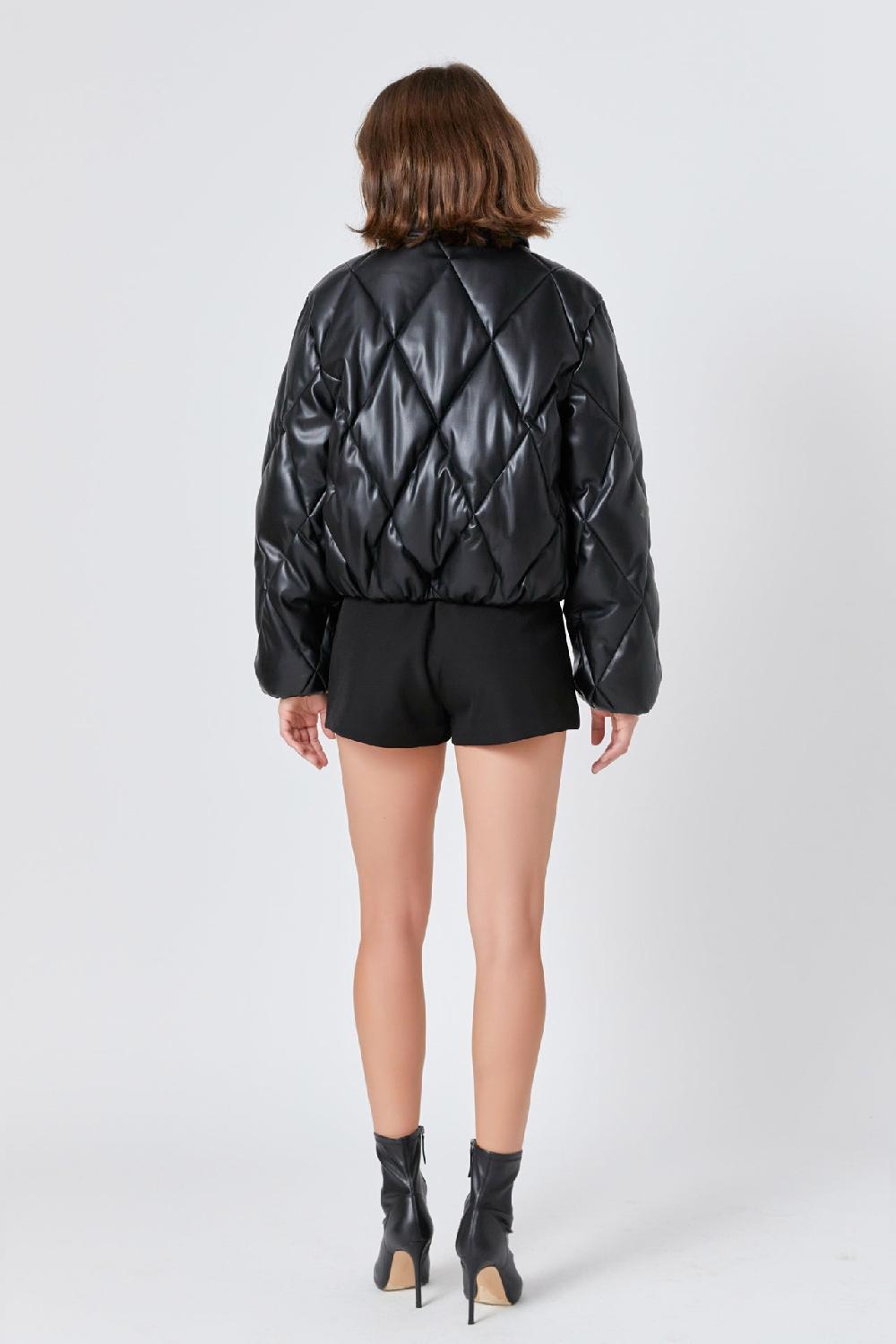 Endless Rose Quilted Pu Bomber BLACK