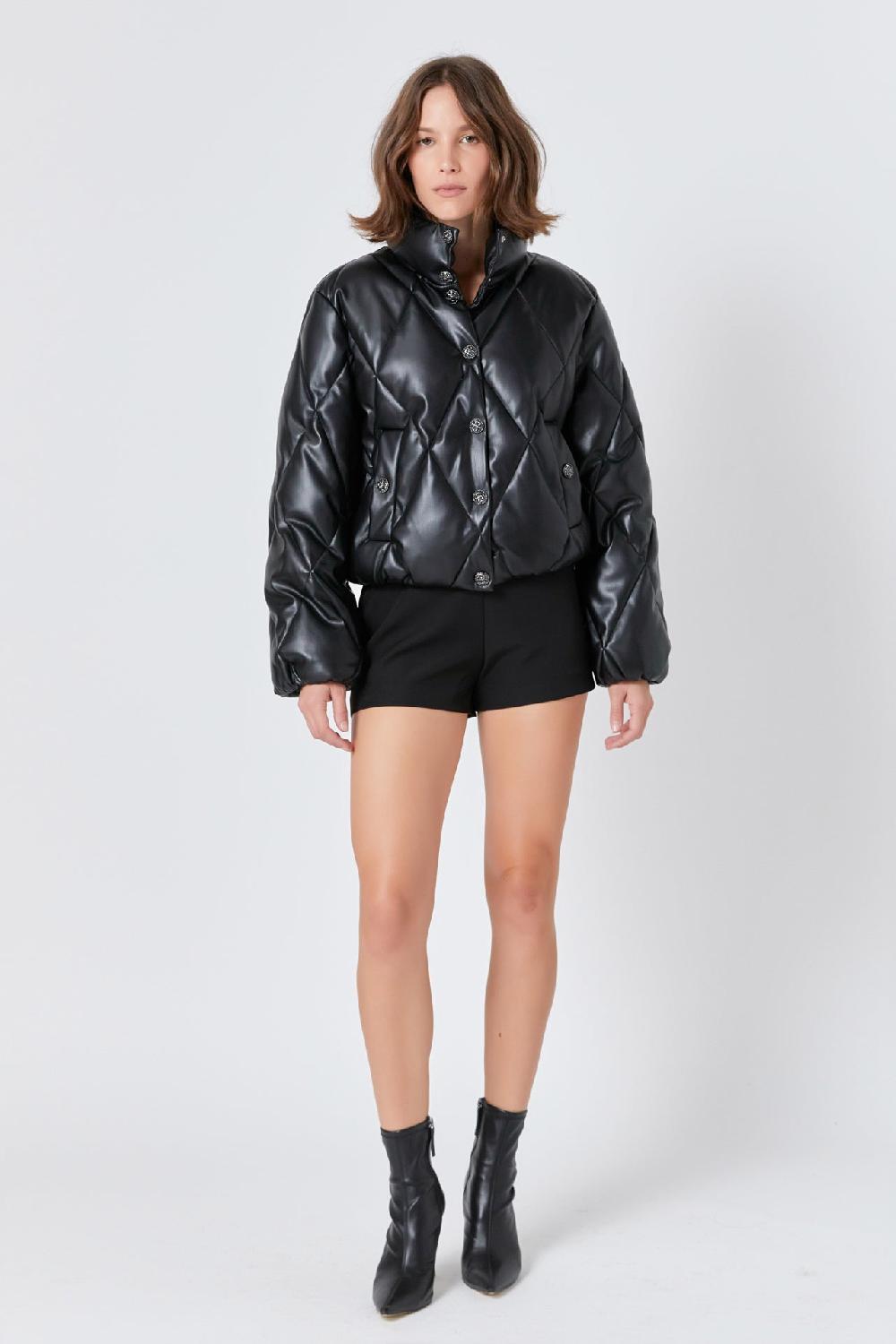 endless rose Quilted Pu Bomber BLACK