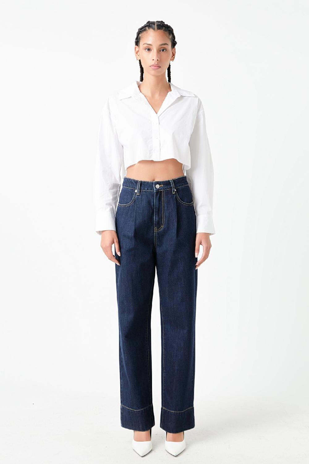 Endless Rose Raw Edge Cropped Shirts WHITE