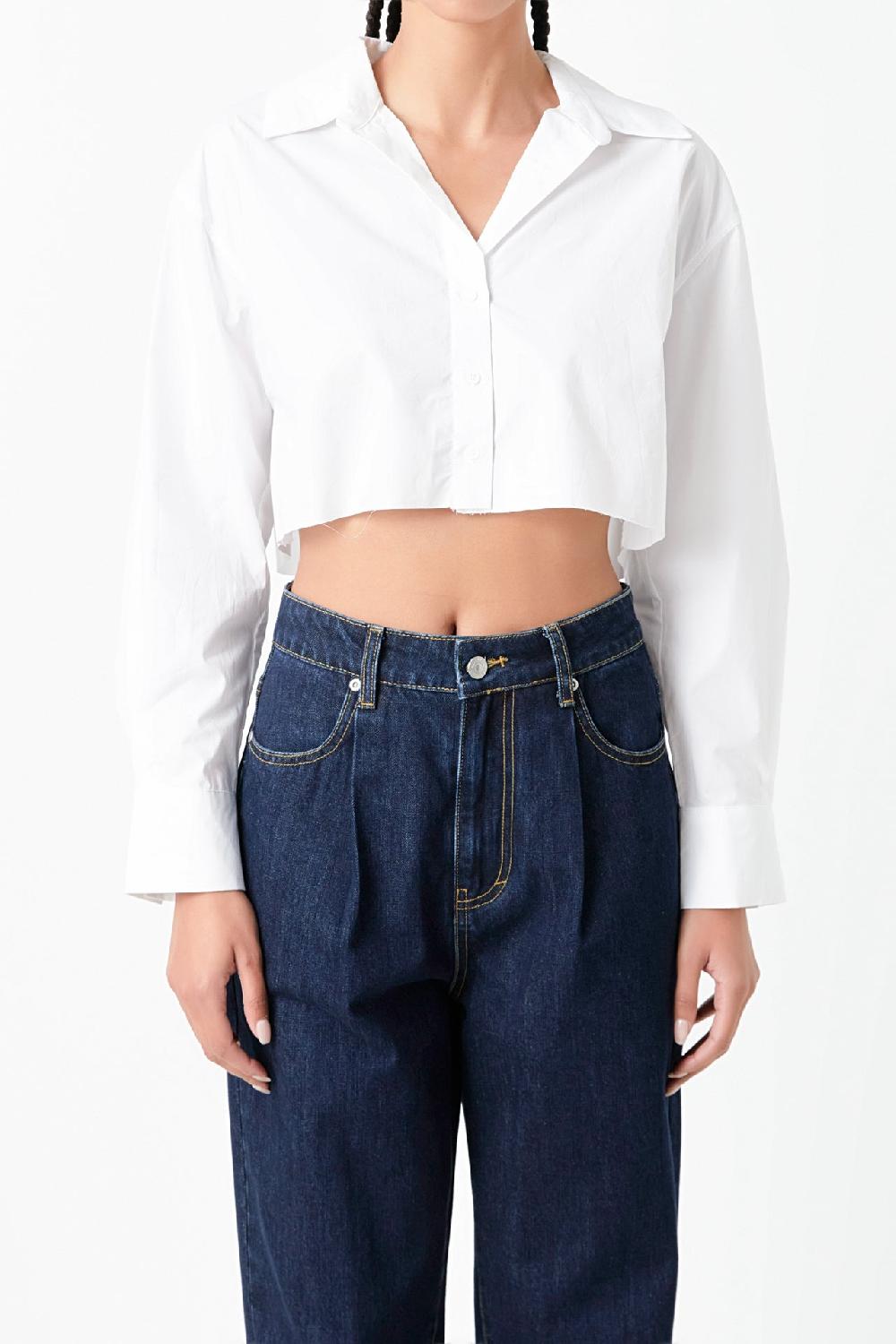 Endless Rose Raw Edge Cropped Shirts WHITE