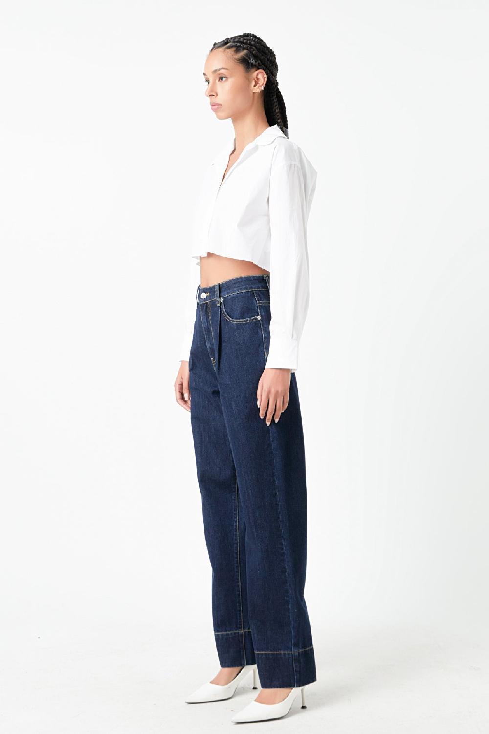 Endless Rose Raw Edge Cropped Shirts WHITE