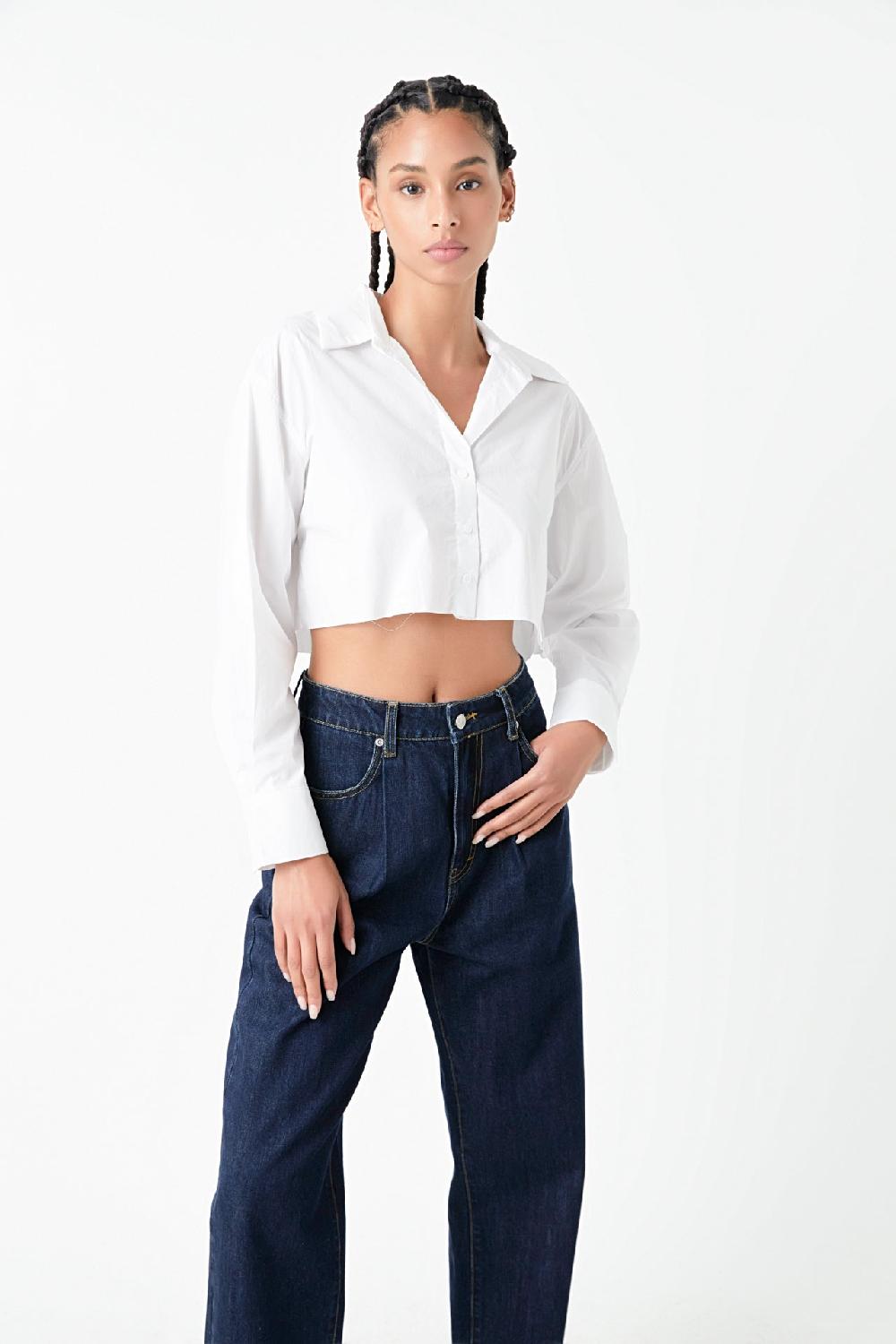 endless rose Raw Edge Cropped Shirts WHITE