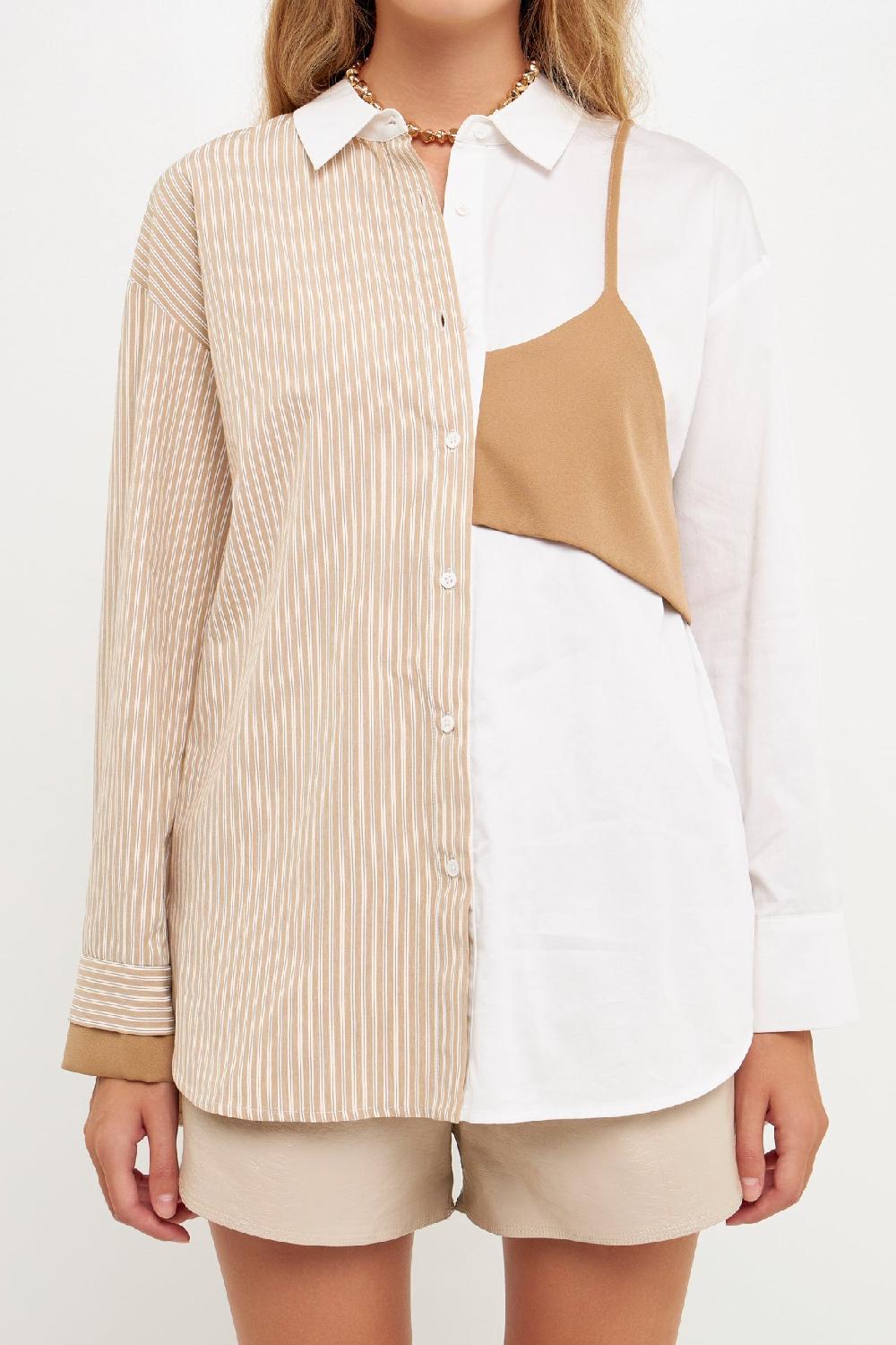 Endless Rose Re-purposed Shirts WHITE/KHAKI