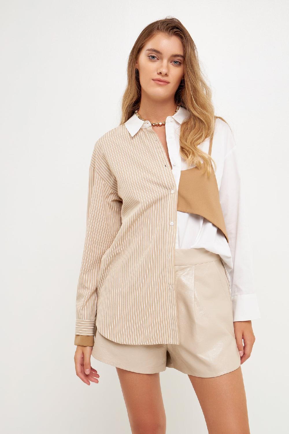 endless rose Re-purposed Shirts WHITE/KHAKI