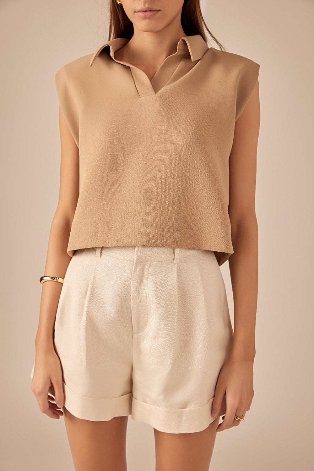 Endless Rose Relaxed Collared Shirt BEIGE