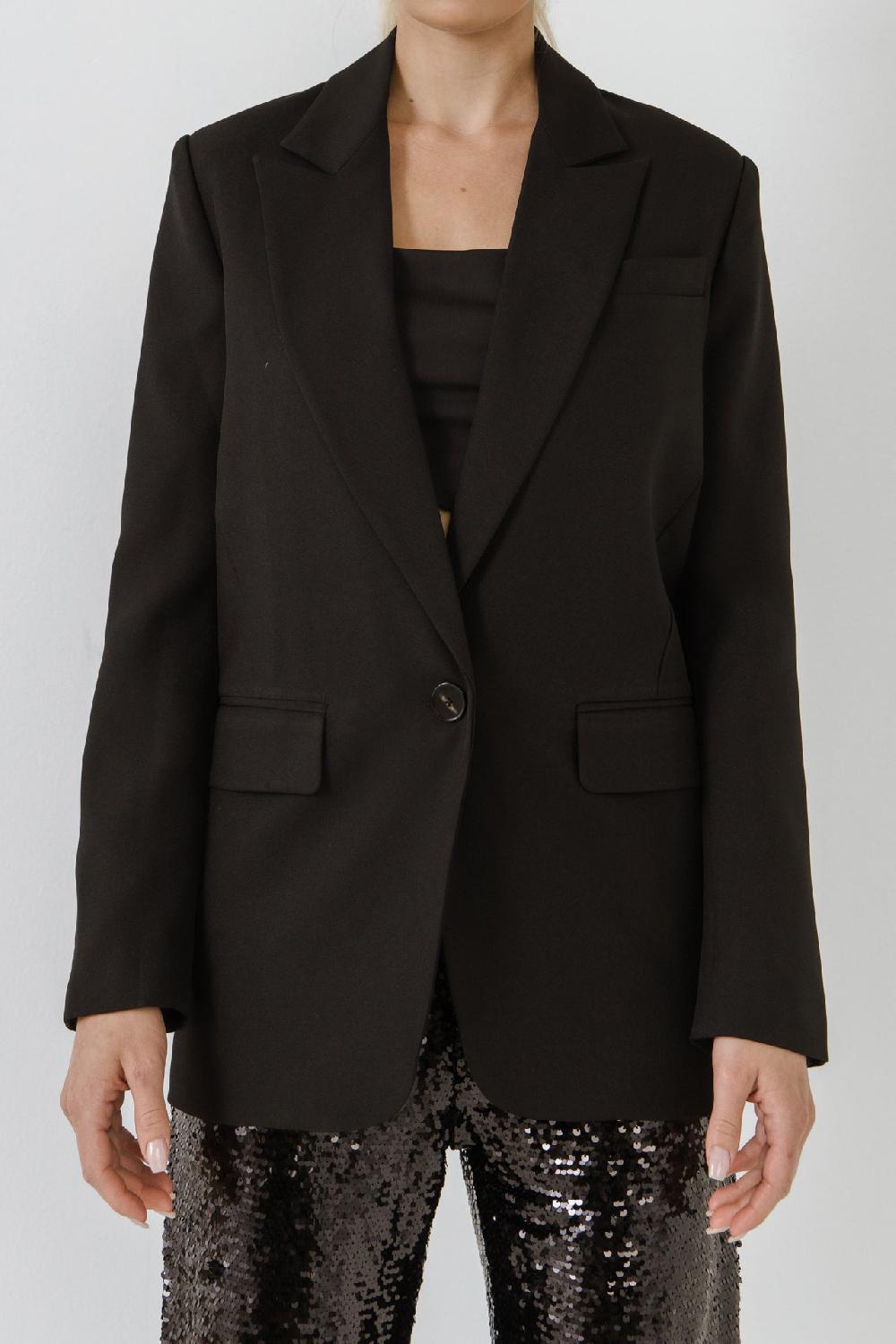 Endless Rose Relaxed Woven Blazer BLACK
