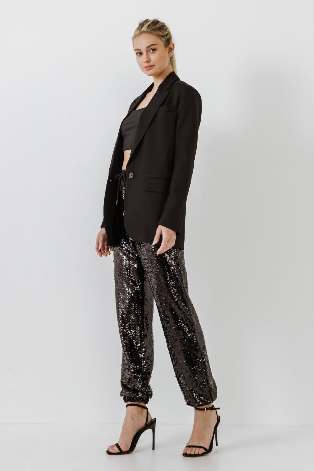 Endless Rose Relaxed Woven Blazer BLACK