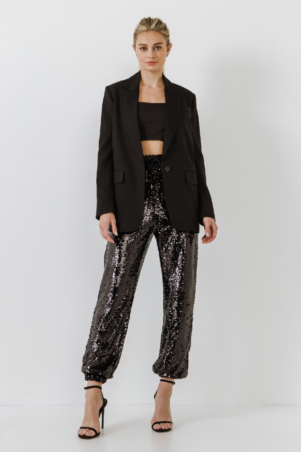 endless rose Relaxed Woven Blazer BLACK