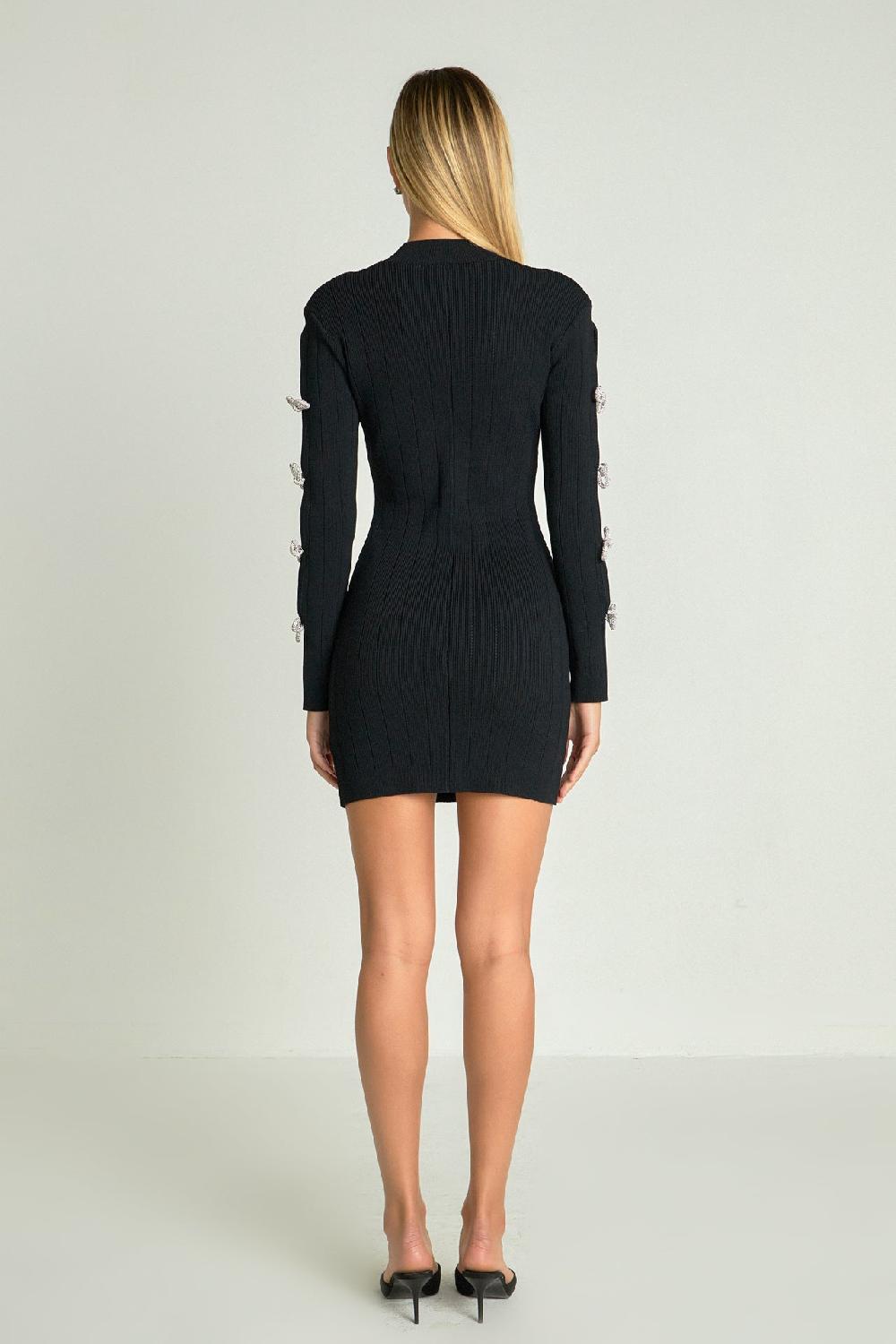 Endless Rose Rhinestone Bow Knit Dress BLACK