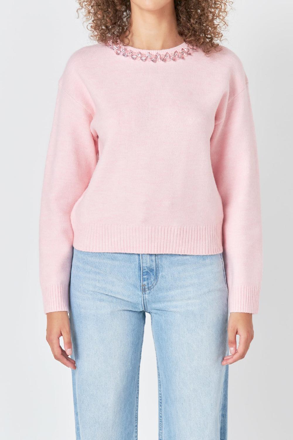 Endless Rose Rhinestone Knit Top LIGHT PINK