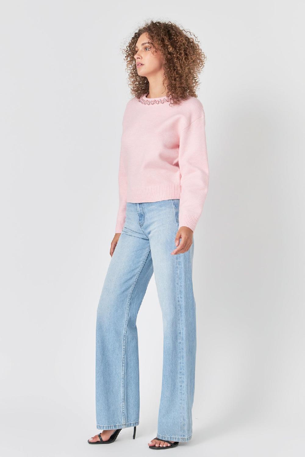 Endless Rose Rhinestone Knit Top LIGHT PINK