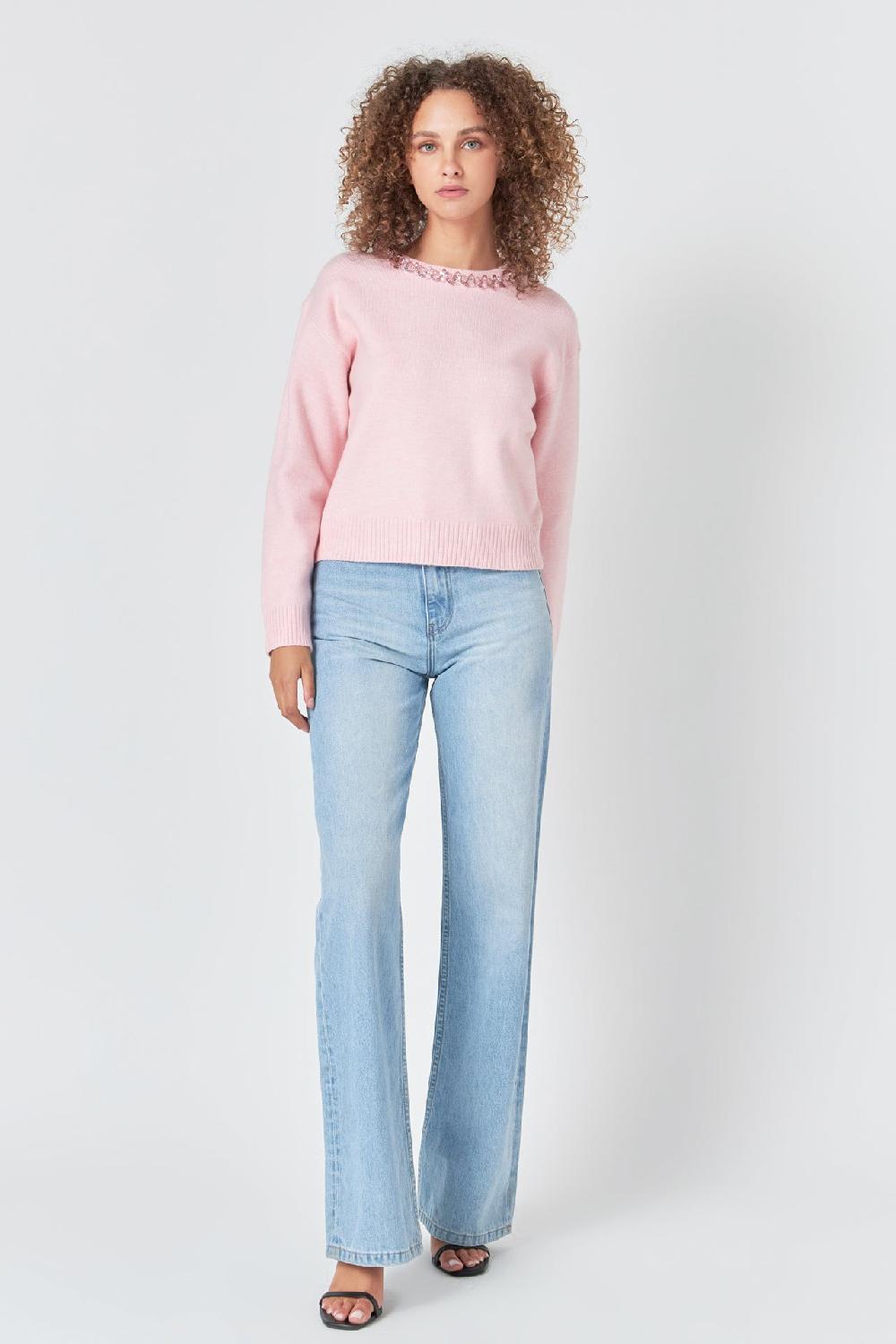 endless rose Rhinestone Knit Top LIGHT PINK