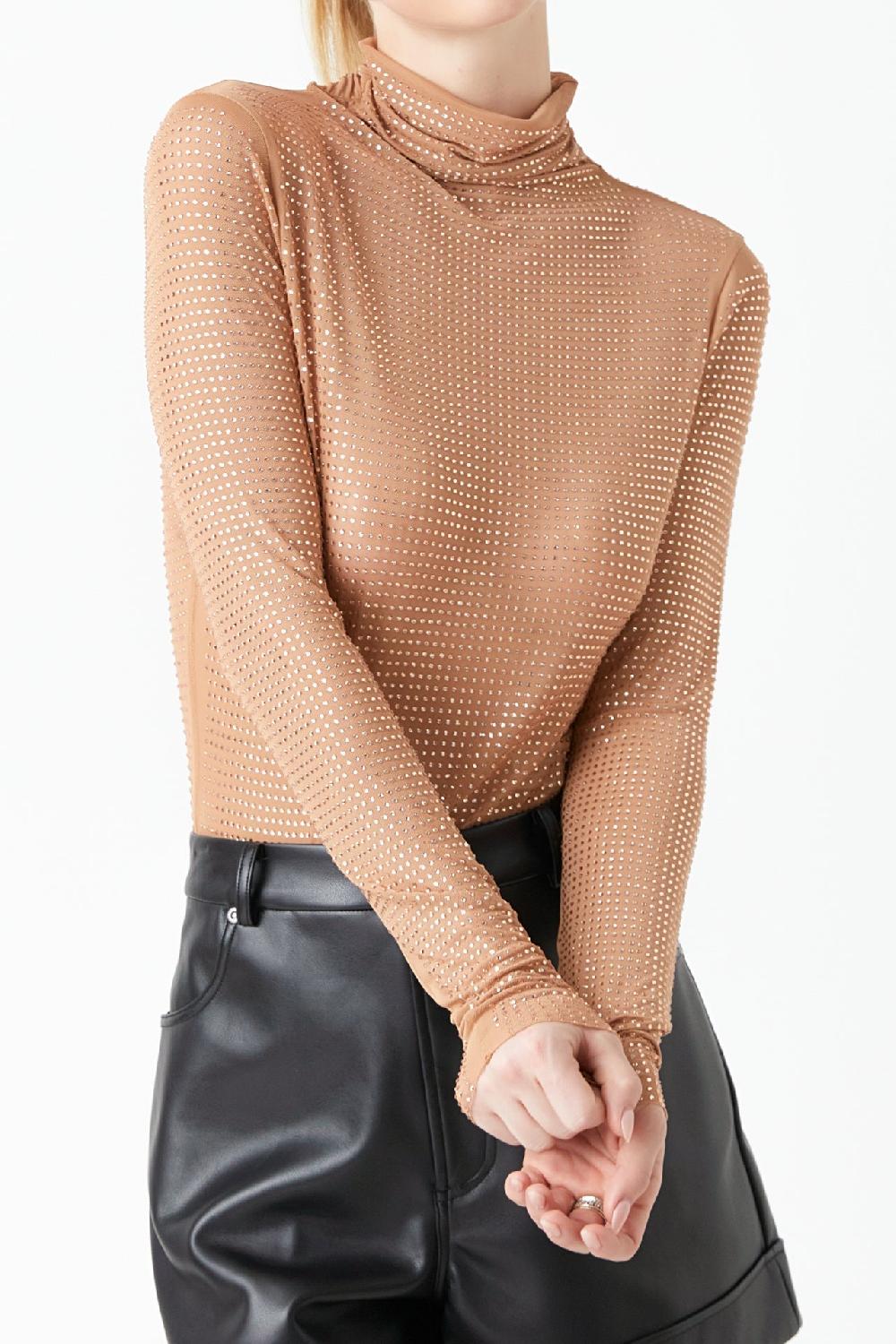 Endless Rose Rhinestone Mesh Bodysuit NUDE