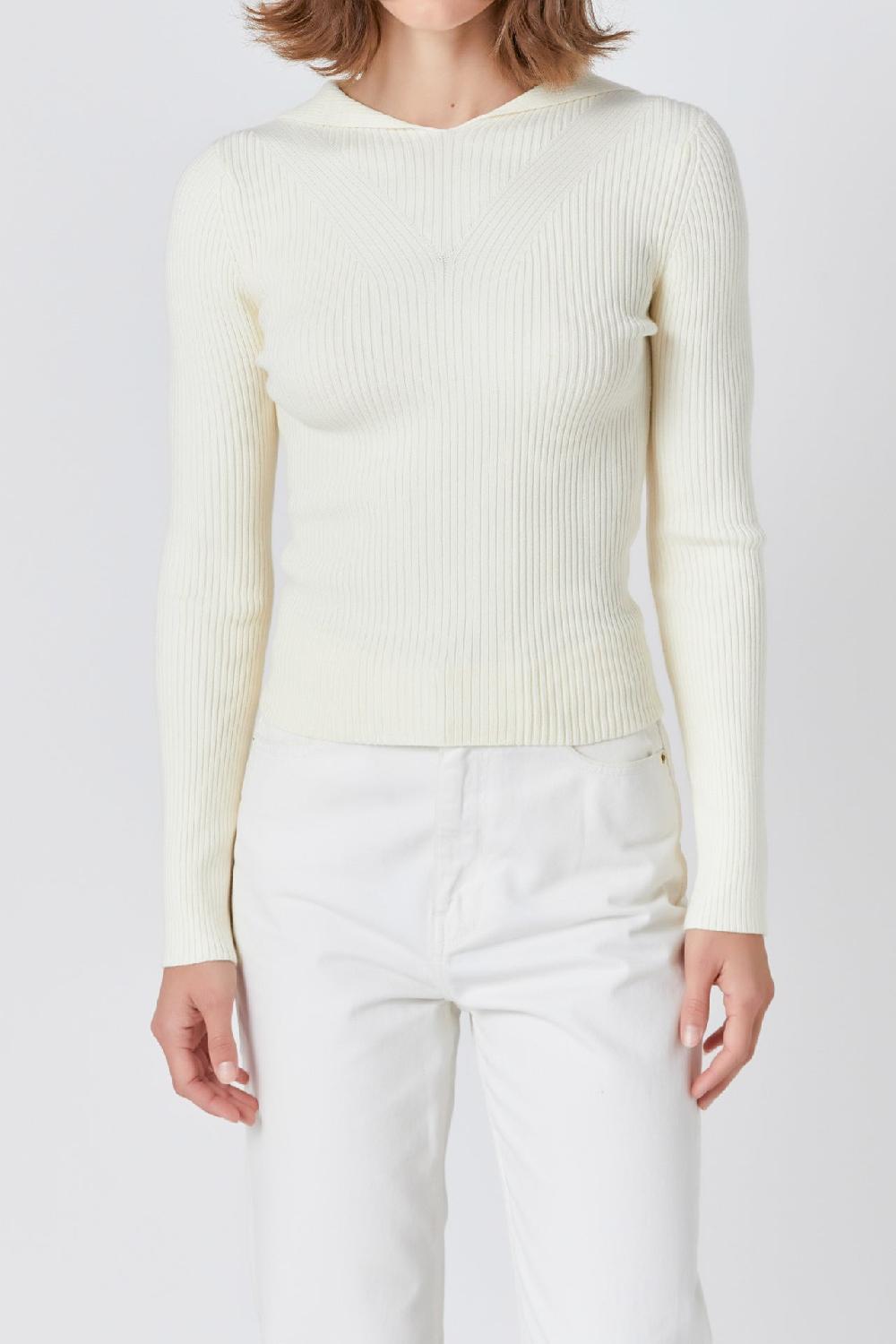 Endless Rose Ribbed Detail Hoodie Sweater CREAM