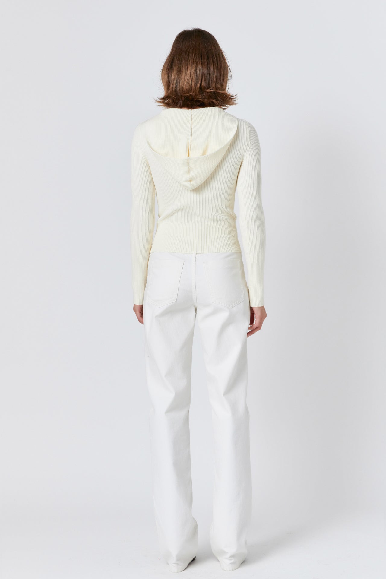 Endless Rose Ribbed Detail Hoodie Sweater CREAM