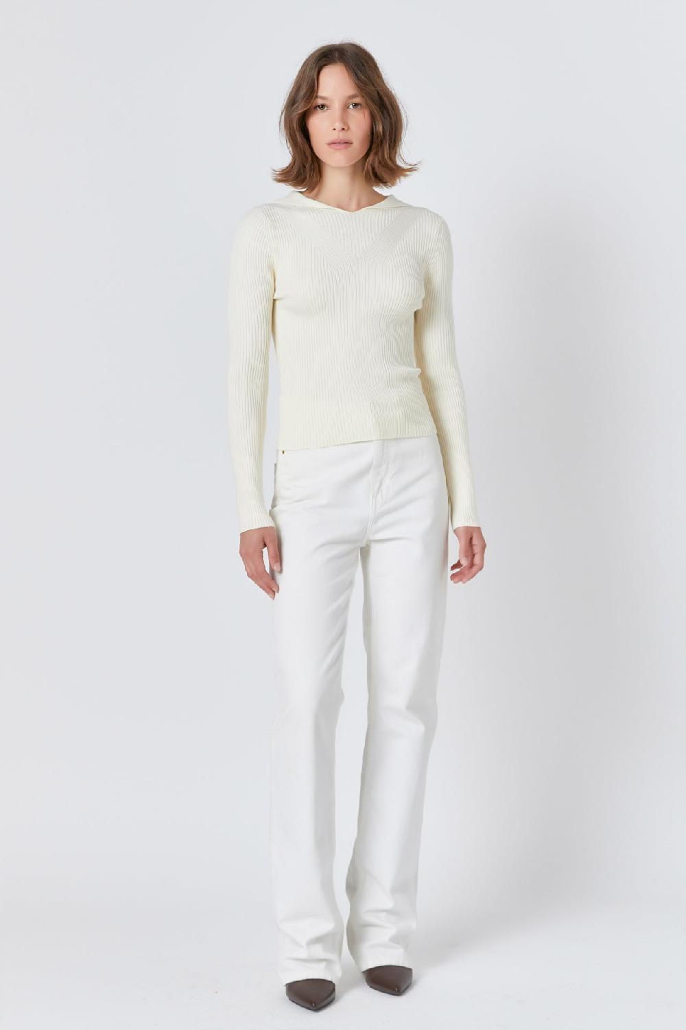 endless rose Ribbed Detail Hoodie Sweater CREAM