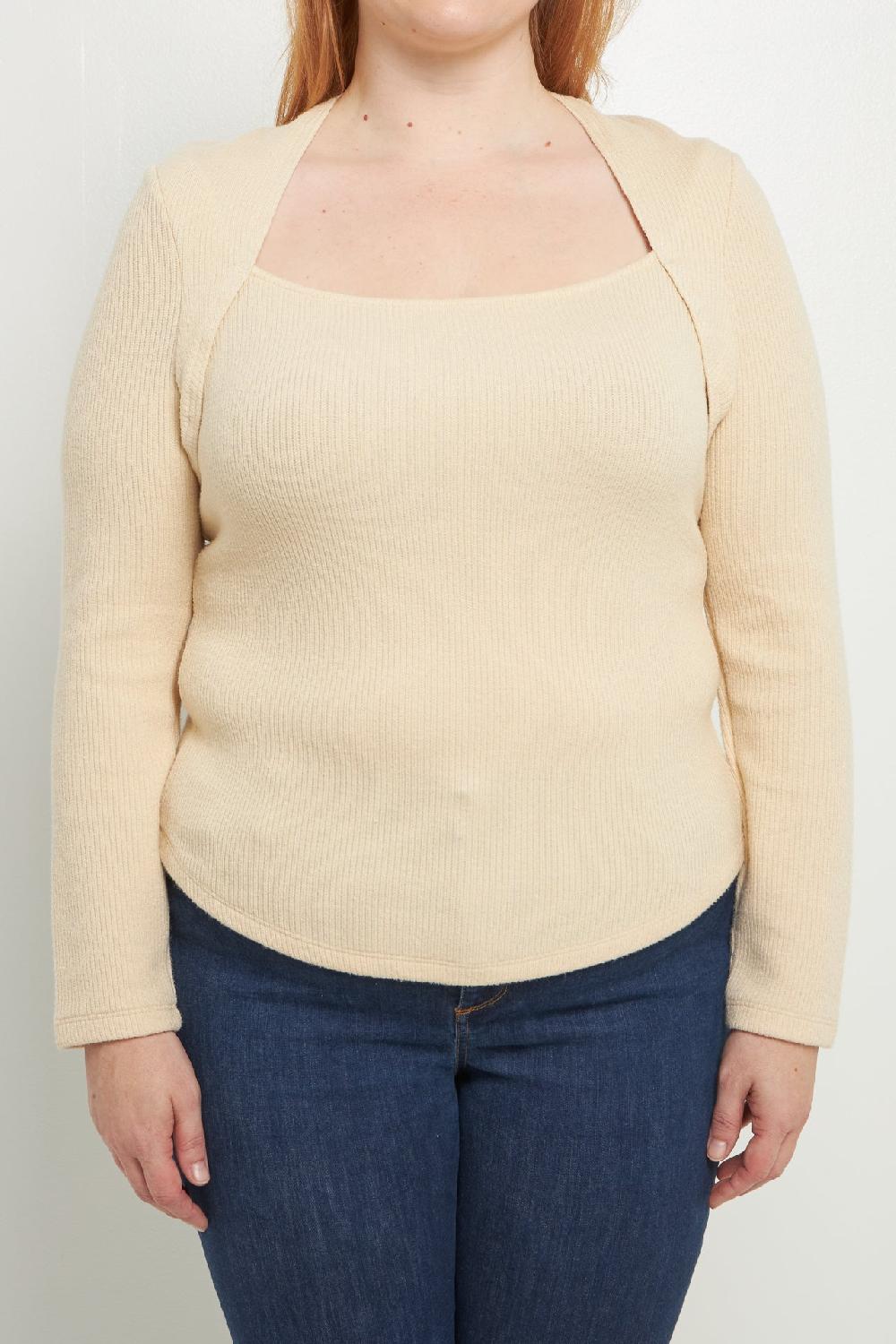Endless Rose Ribbed Fitted Knit Top IVORY