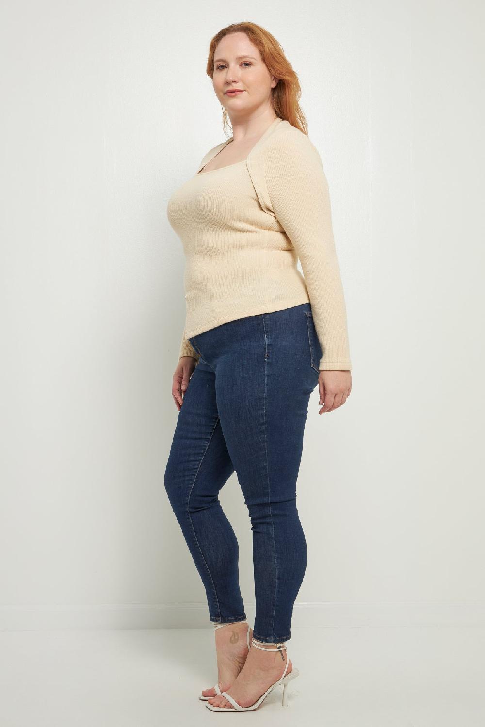 Endless Rose Ribbed Fitted Knit Top IVORY