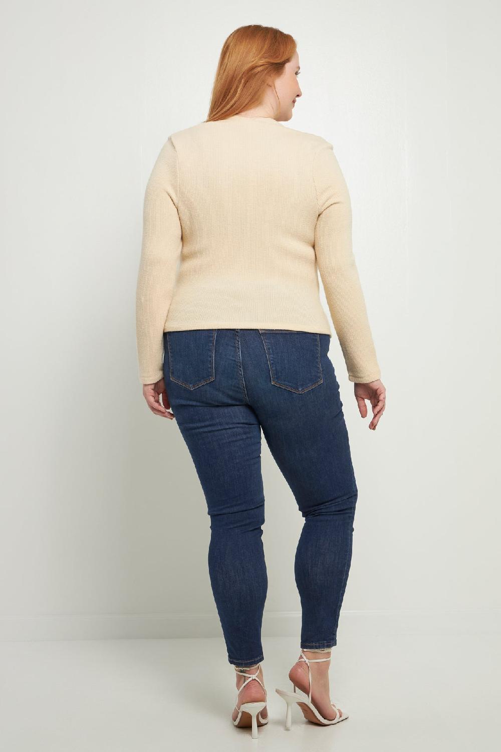 Endless Rose Ribbed Fitted Knit Top IVORY