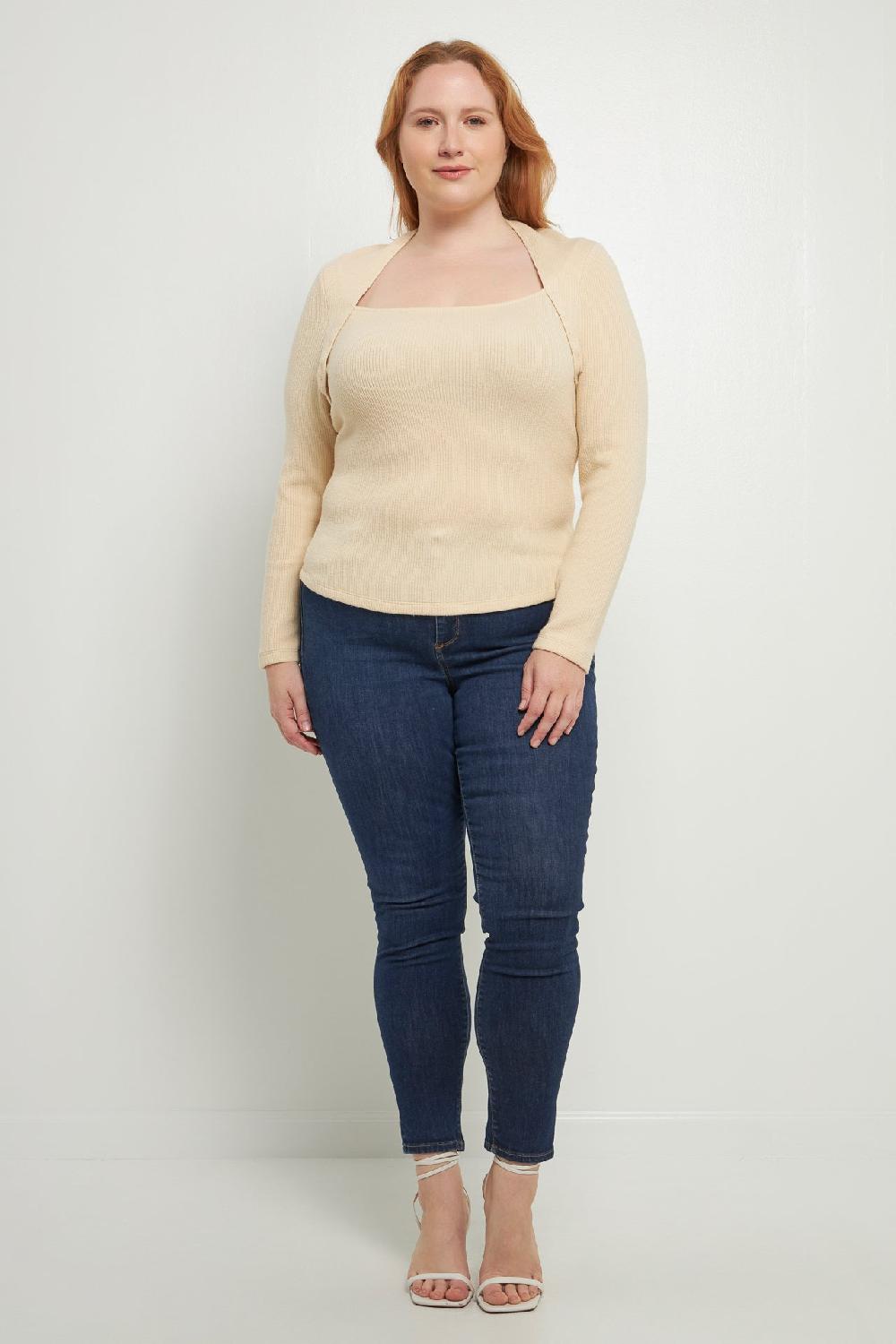 endless rose Ribbed Fitted Knit Top IVORY