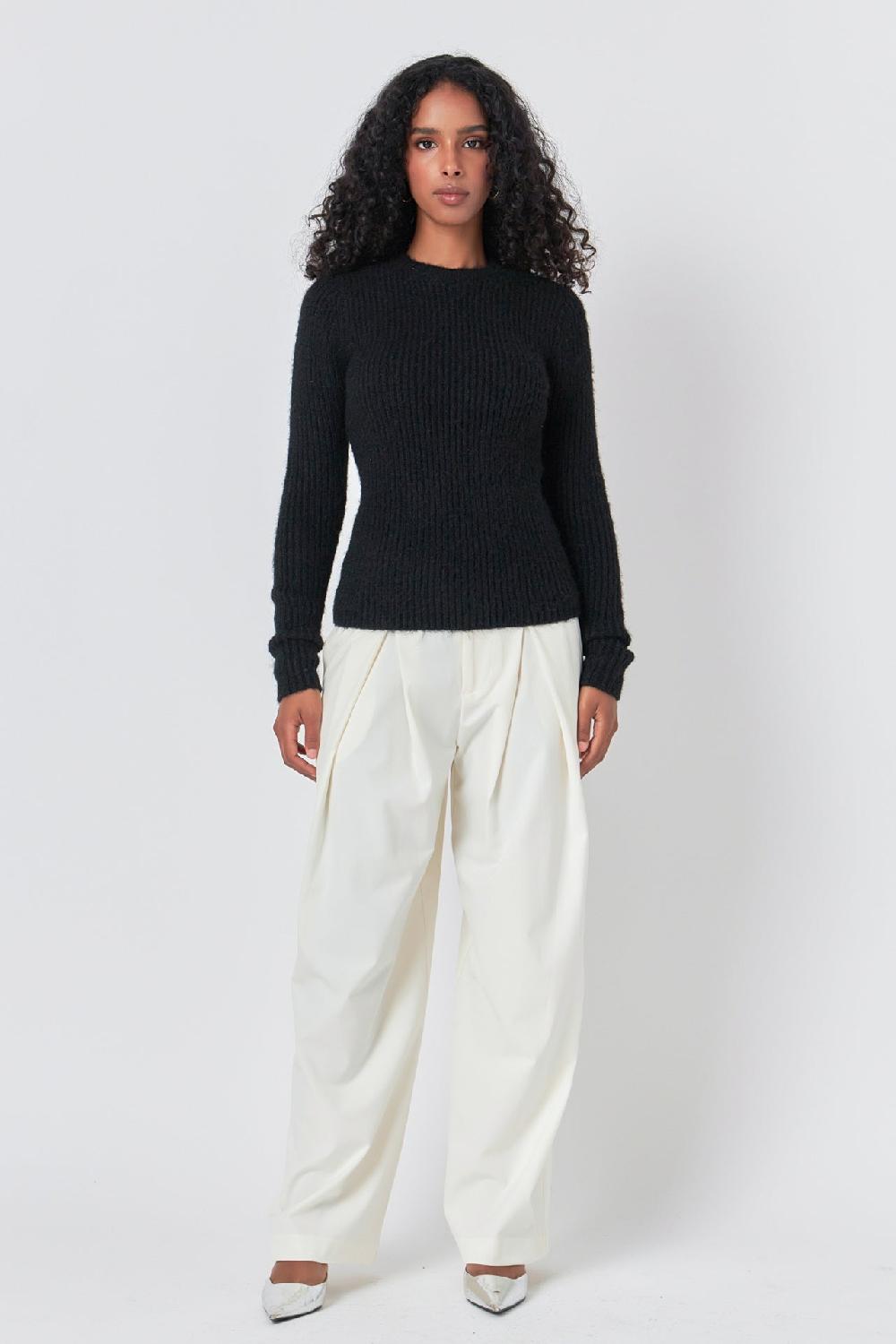 endless rose Ribbed Long Sleeve Top BLACK