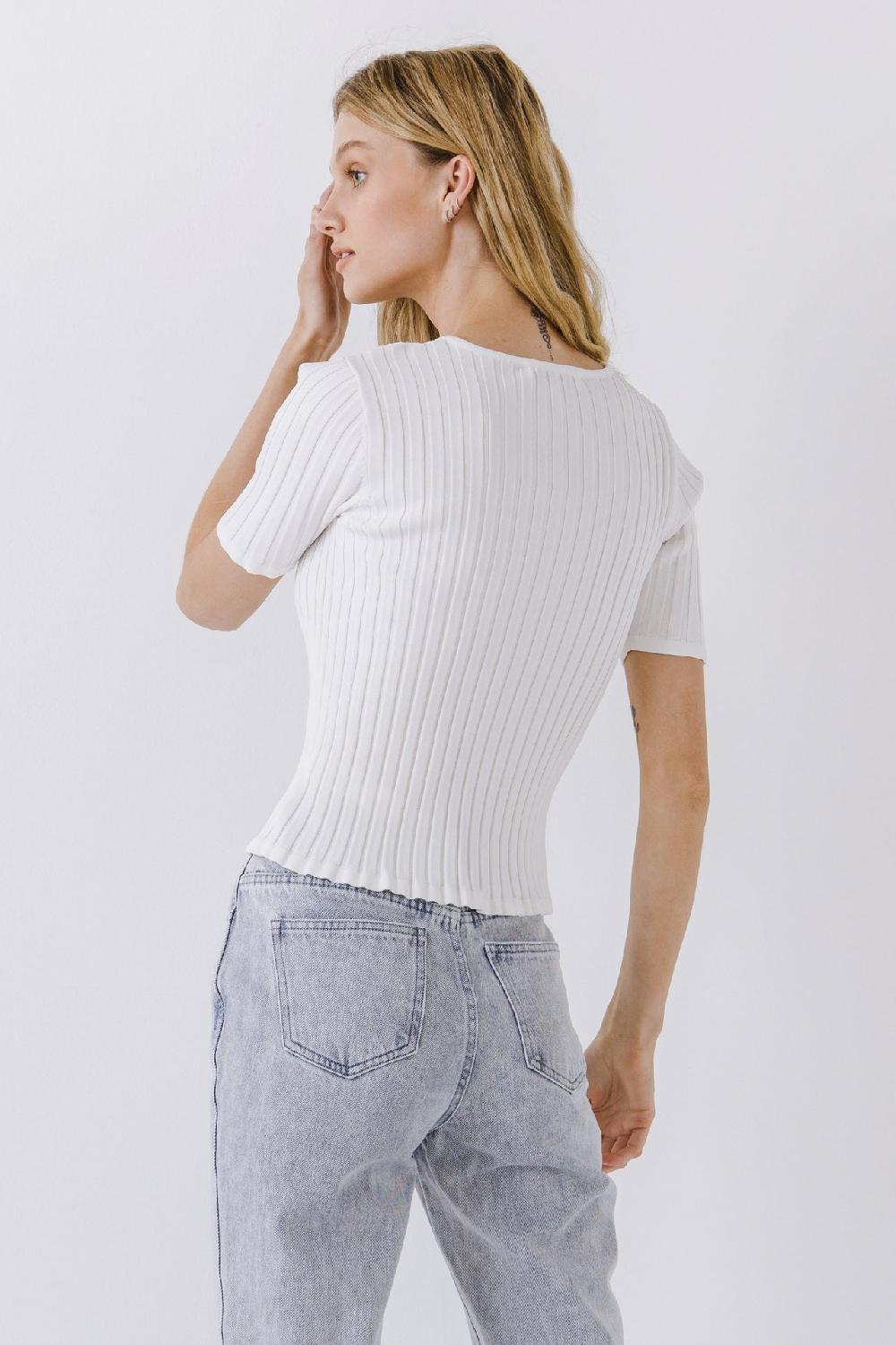 Endless Rose Ribbed Short Sleeve Knit Top WHITE