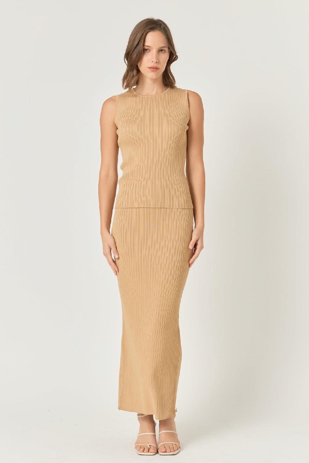 Endless Rose Ribbed Slit Maxi Skirt CAMEL