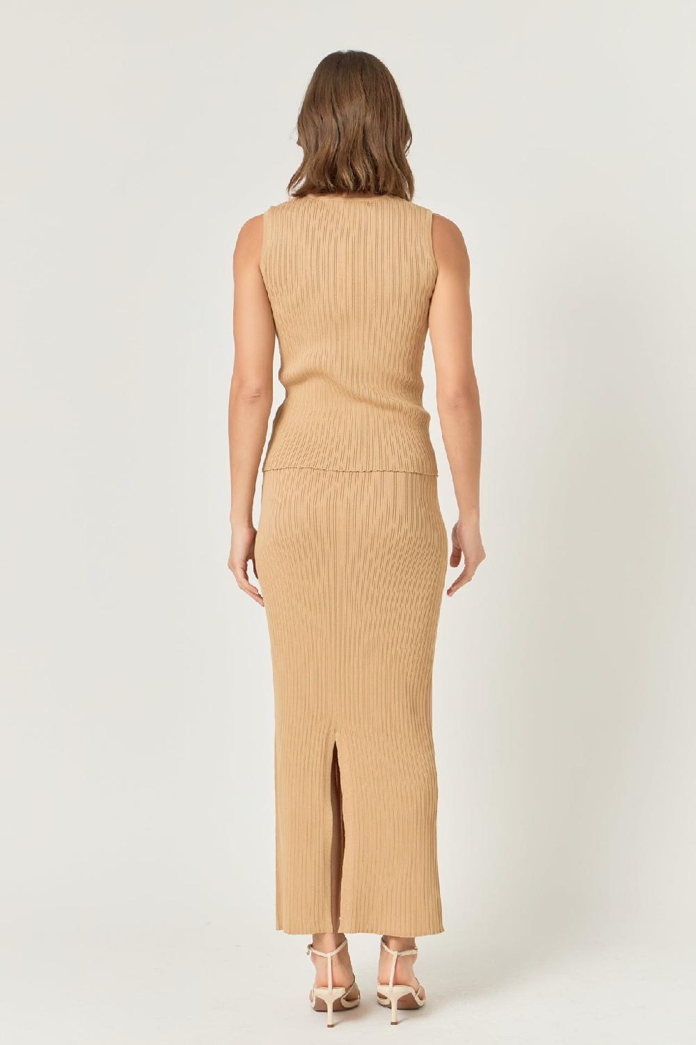 Endless Rose Ribbed Slit Maxi Skirt CAMEL