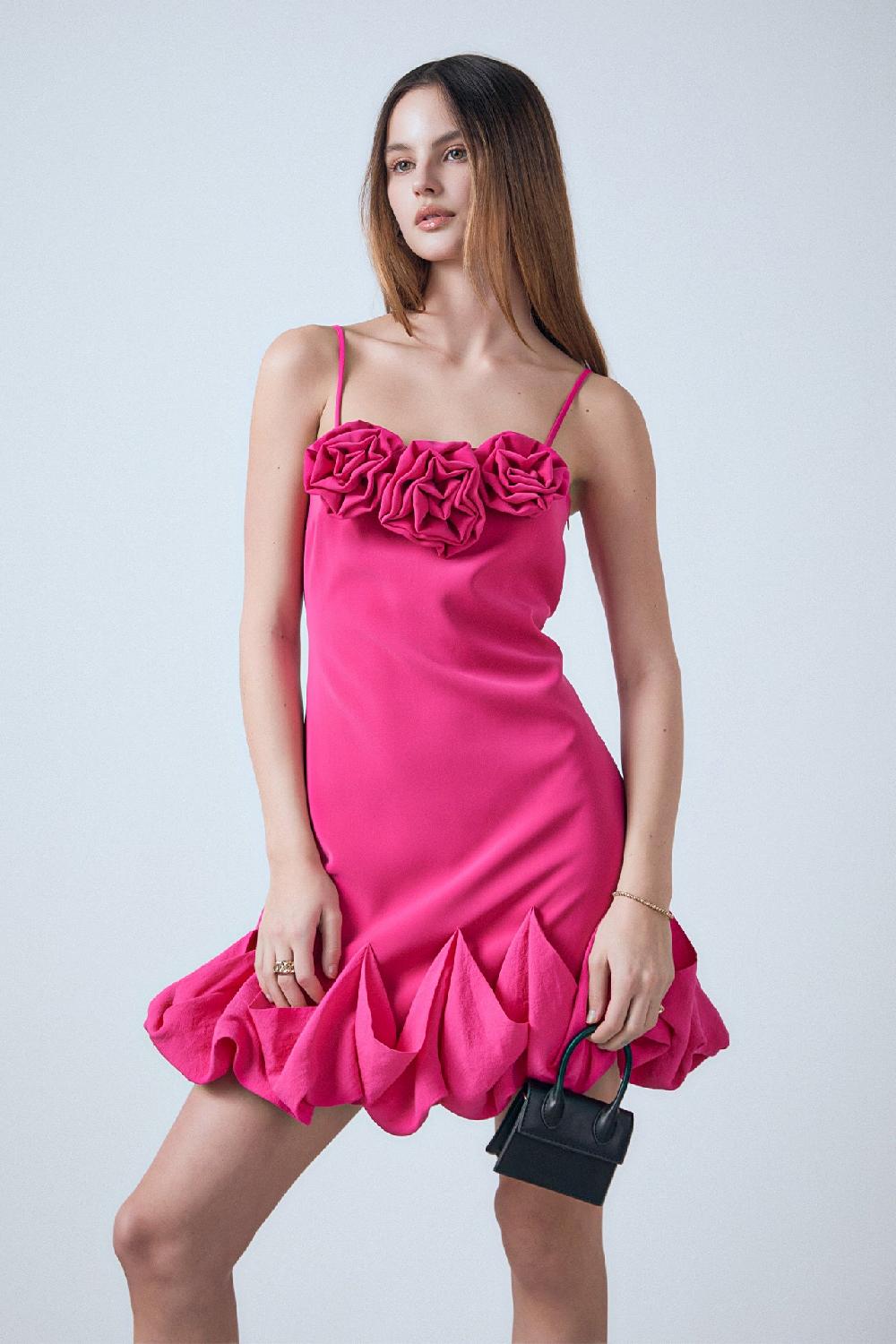 endless rose Rose Bubble Mini Dress FUCHSIA