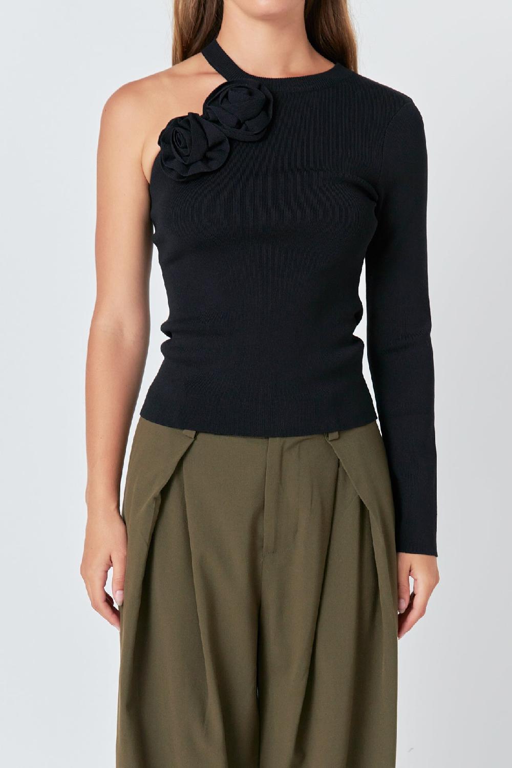 Endless Rose Rose Knit Top BLACK