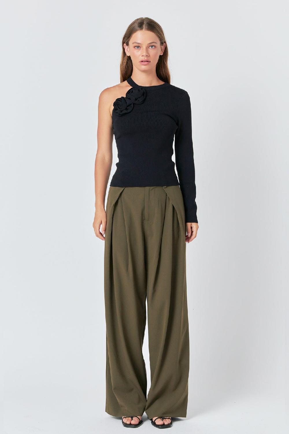 endless rose Rose Knit Top BLACK