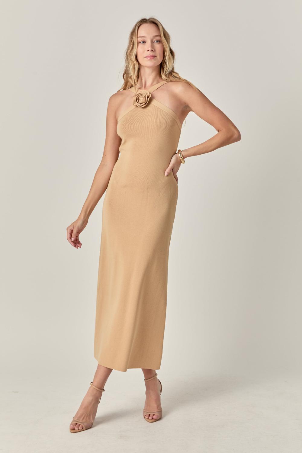 Endless Rose Rosette Knit Midi Dress SAND