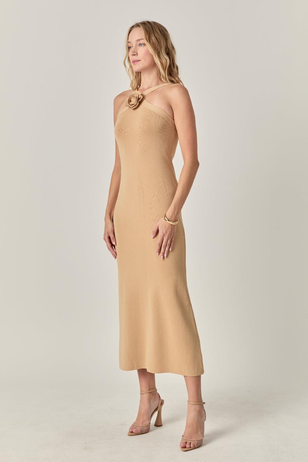 Endless Rose Rosette Knit Midi Dress SAND