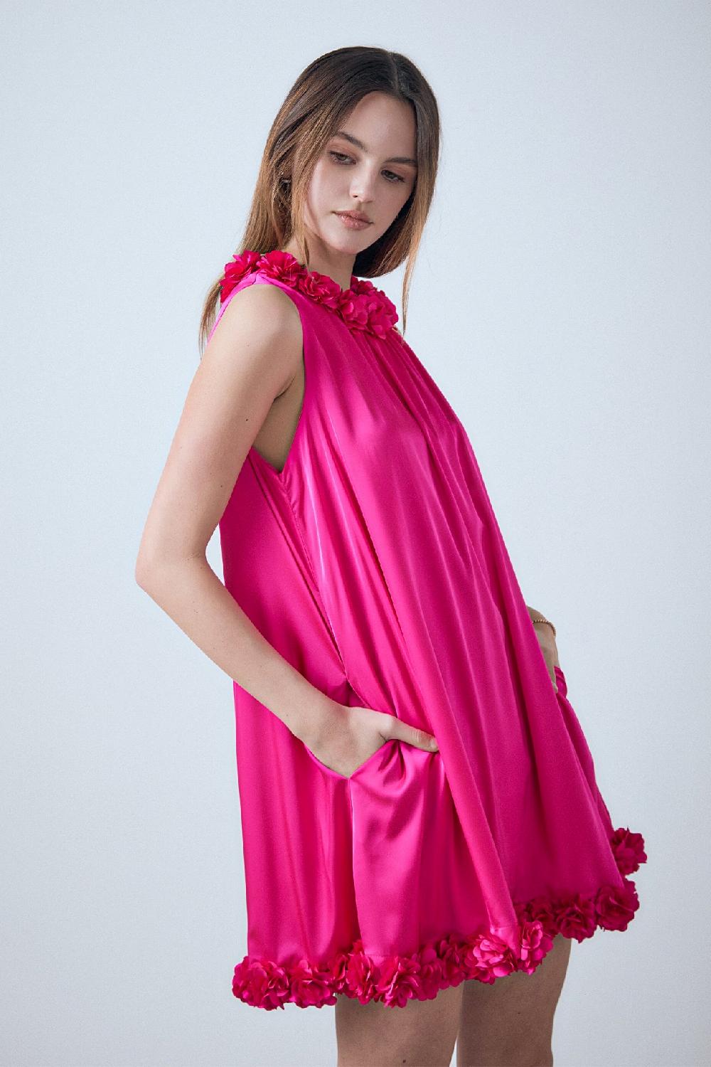 Endless Rose Rosette Mini Dress FUCHSIA