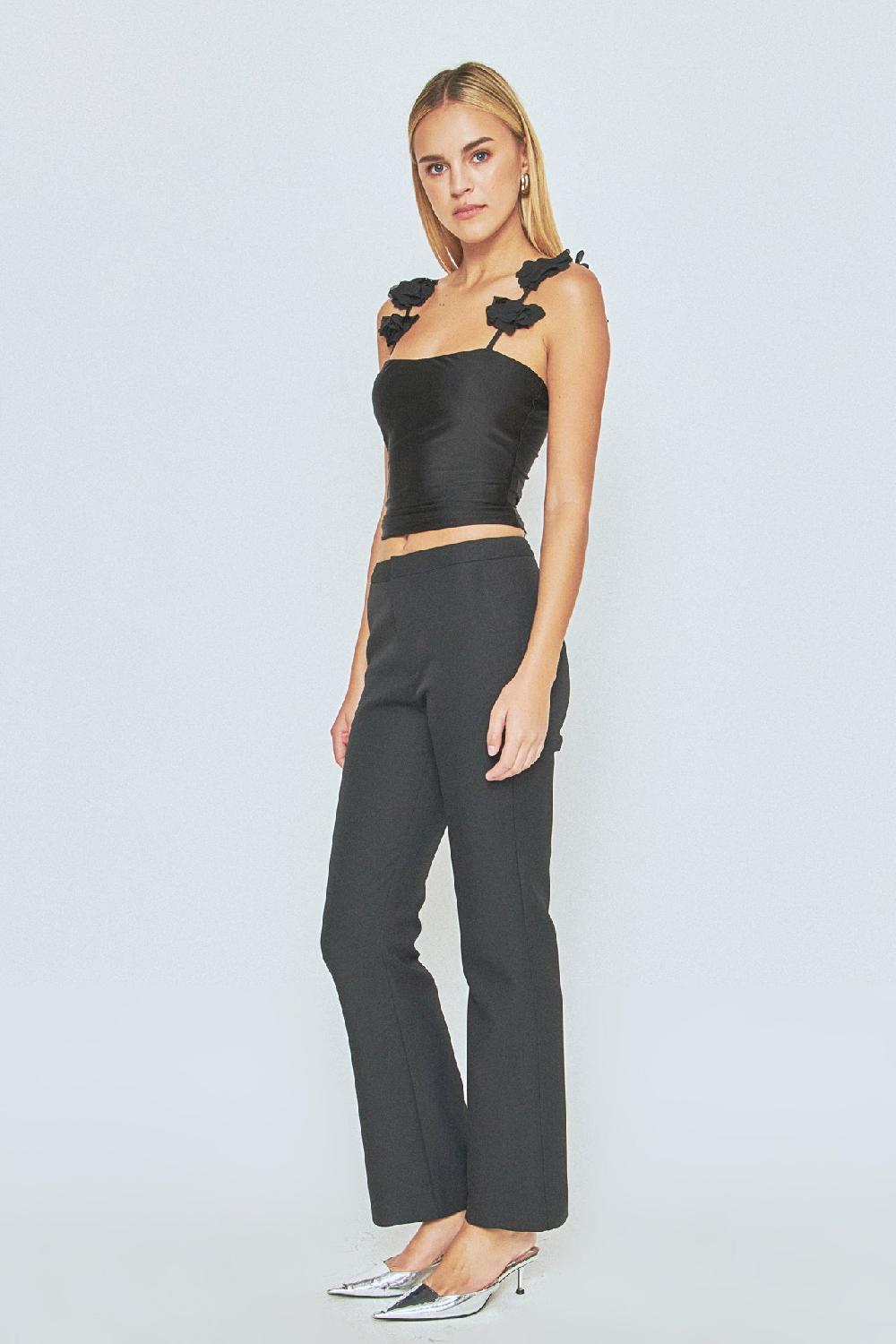 Endless Rose Rosette Shoulder Fitted Top BLACK