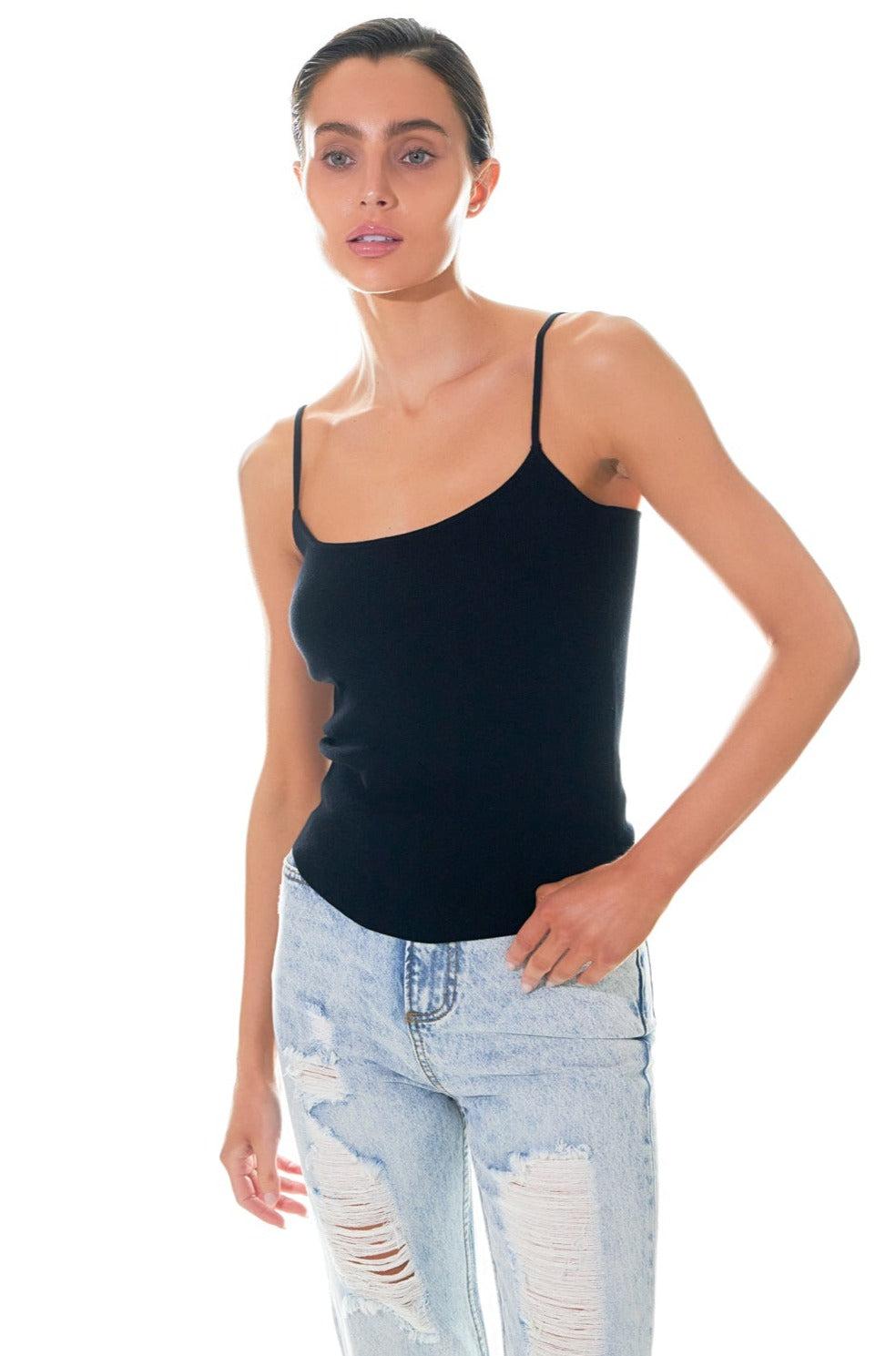 endless rose Round Hem Knit Tank Top BLACK