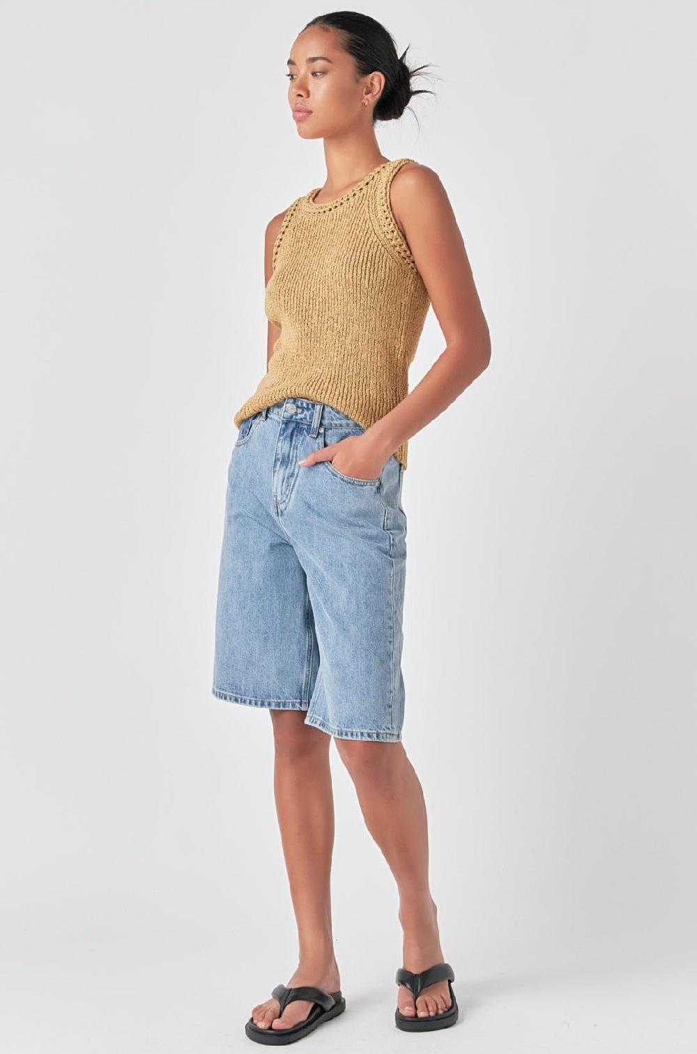 Endless Rose Round Neck Sleeveless Knit Top TAN