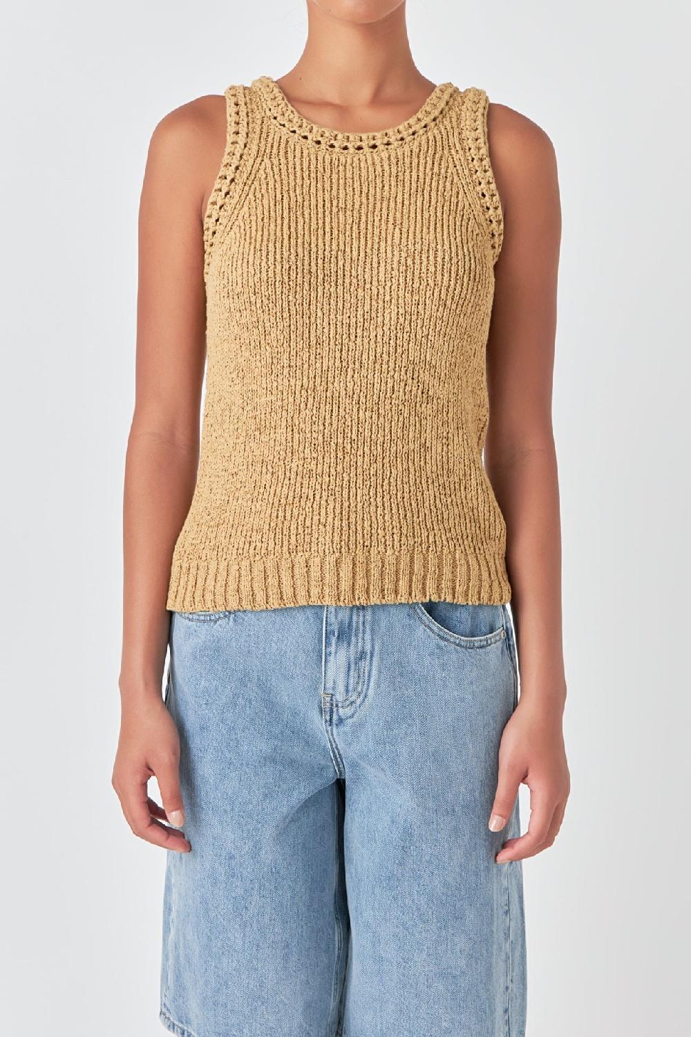 Endless Rose Round Neck Sleeveless Knit Top TAN