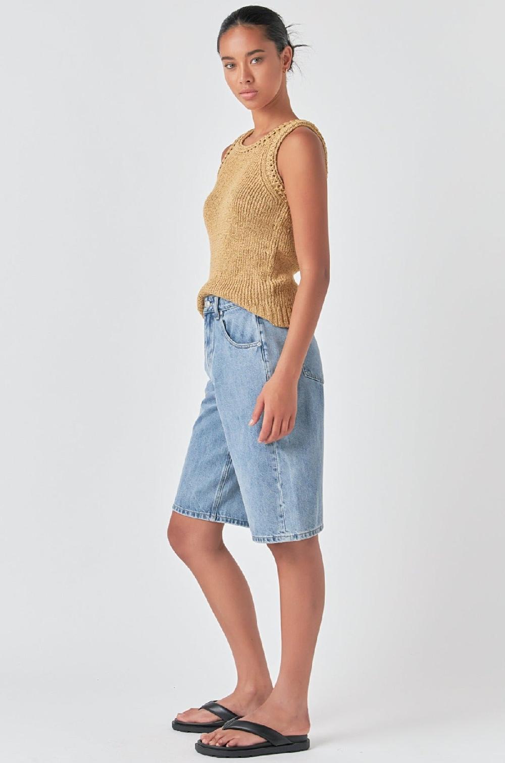 Endless Rose Round Neck Sleeveless Knit Top TAN