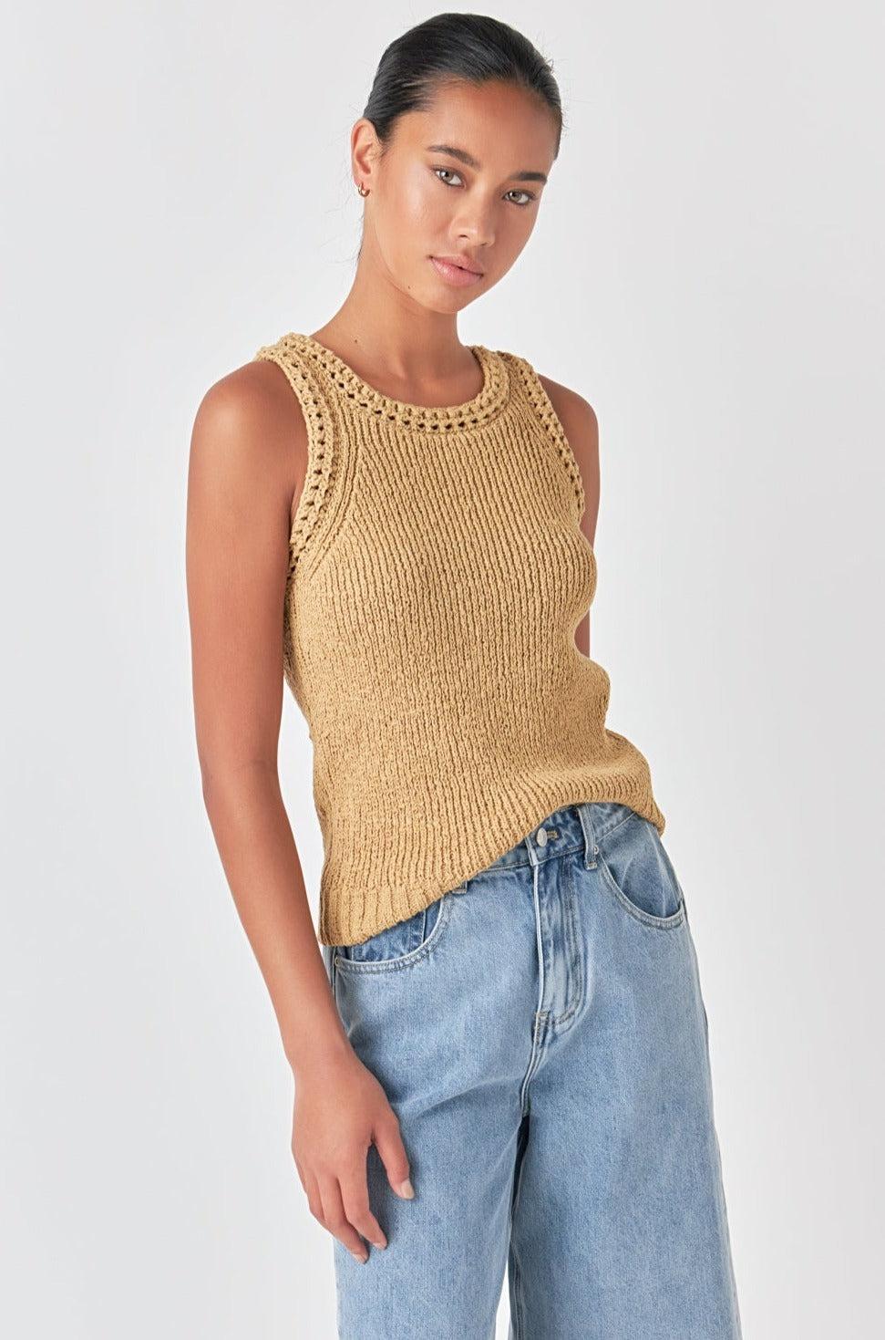 endless rose Round Neck Sleeveless Knit Top TAN
