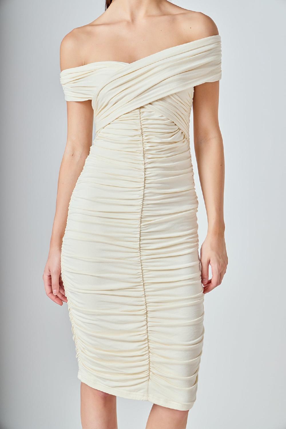 Endless Rose Ruched Bodycon Midi Dress CREAM