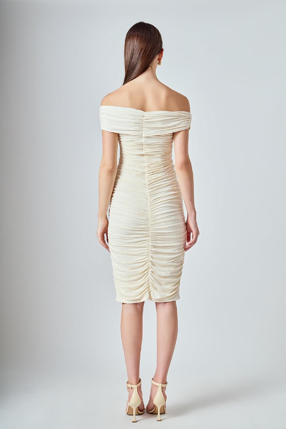 Endless Rose Ruched Bodycon Midi Dress CREAM