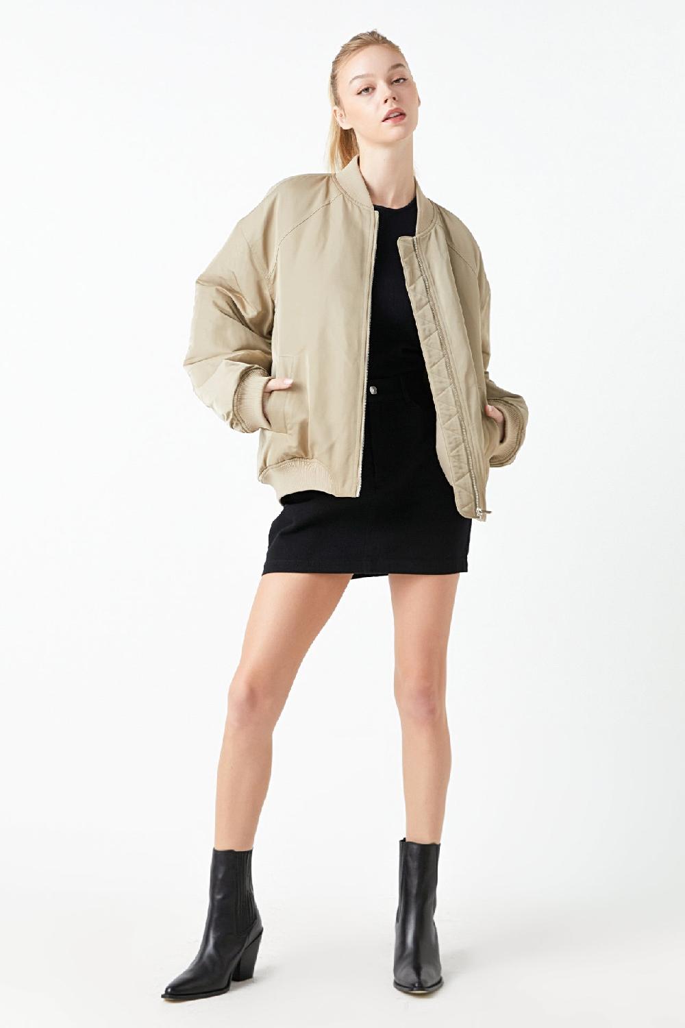 Endless Rose Ruched Bomber Jacket KHAKI