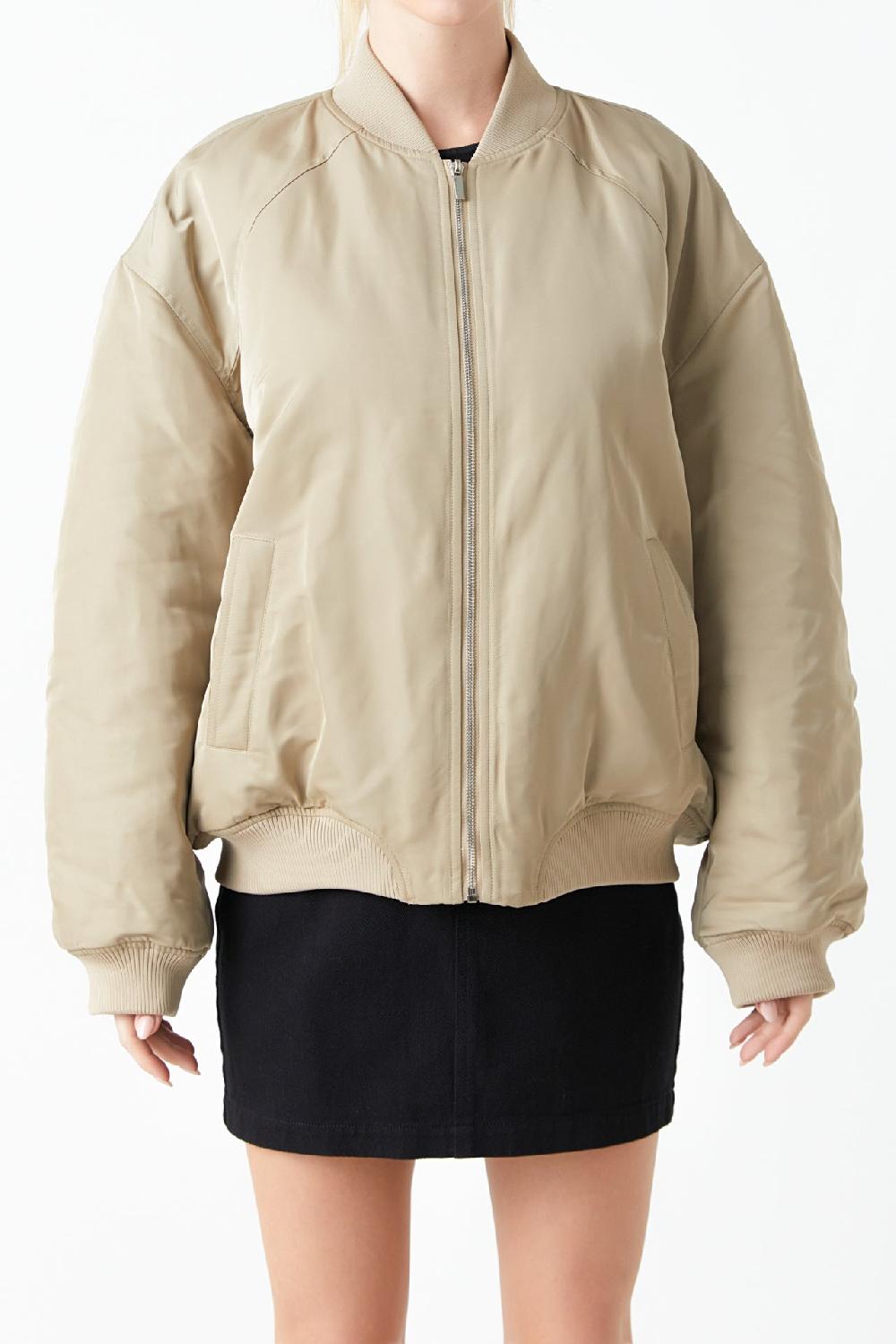 Endless Rose Ruched Bomber Jacket KHAKI