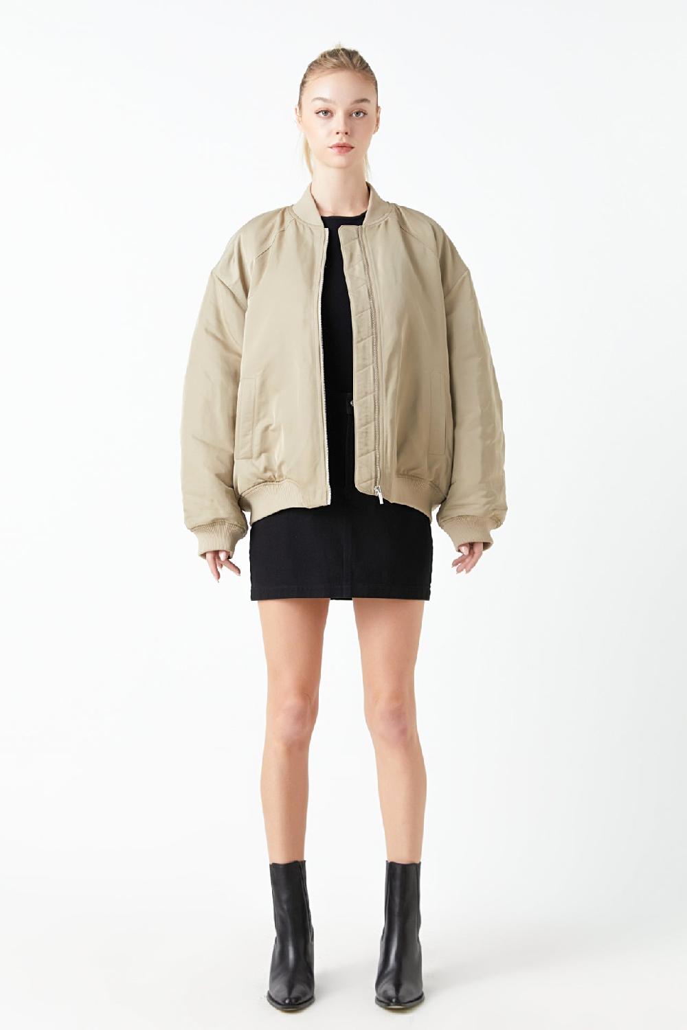 Endless Rose Ruched Bomber Jacket KHAKI